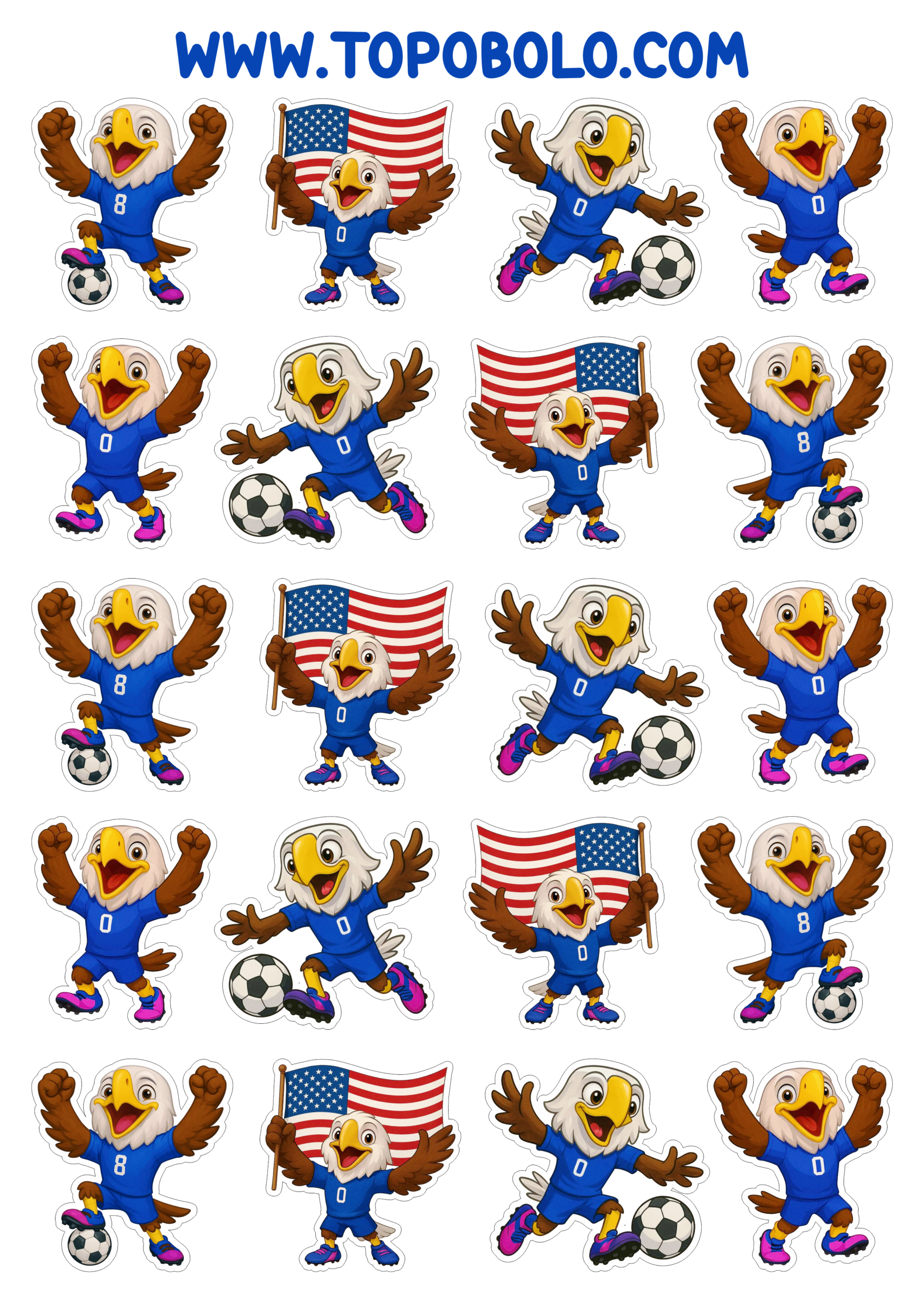 Mascote do Estados Unidos copa do mundo 2026 Clutch águia adesivos legais para imprimir e decorar 20 imagens png
