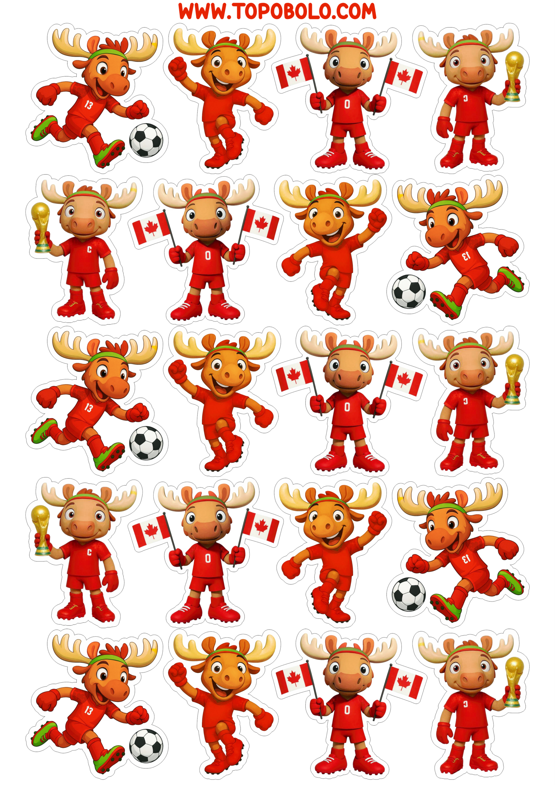 Mascote do Canadá copa do mundo 2026 Alce Maple adesivos legais para imprimir e decorar png