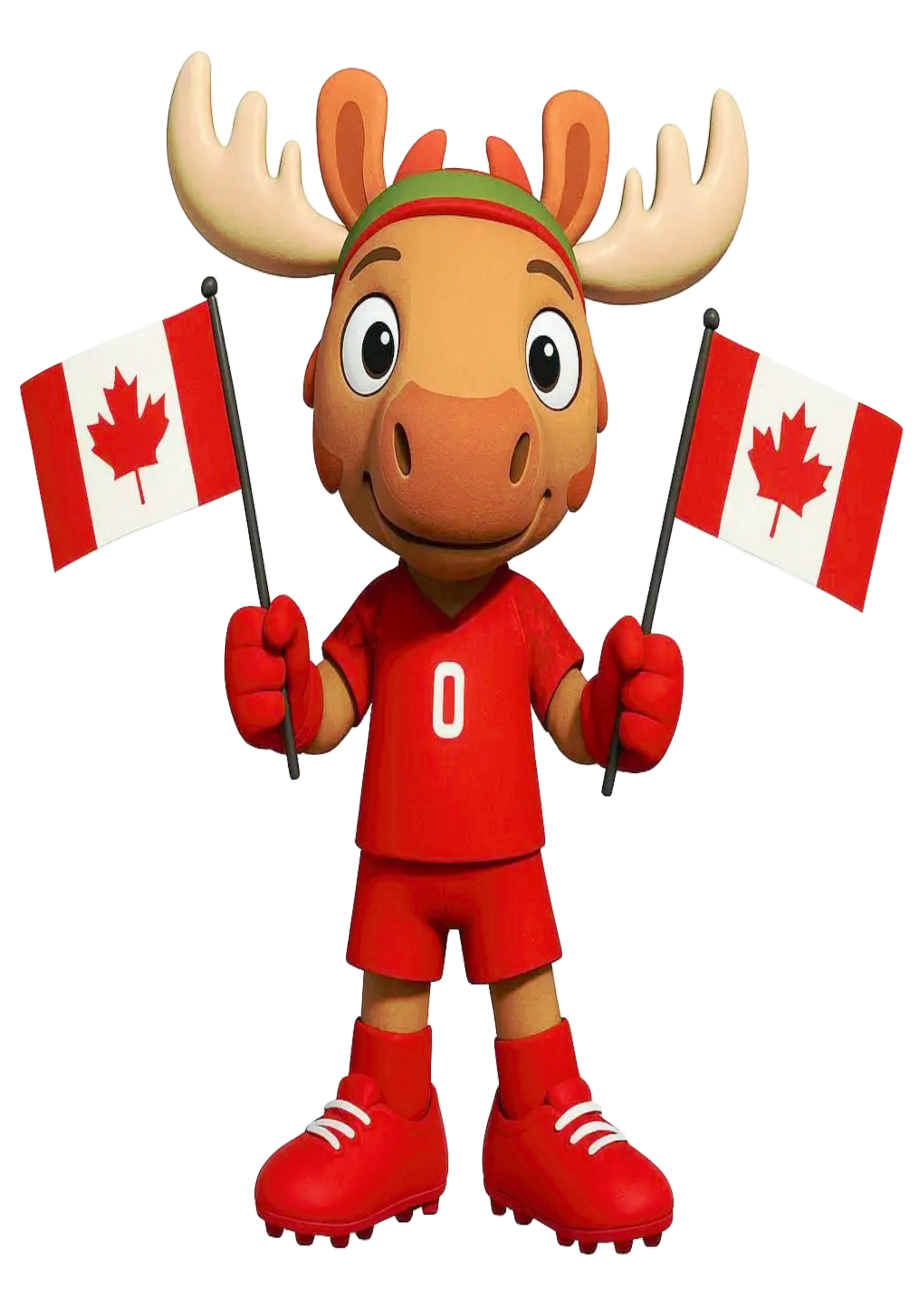 Mascote do Canadá copa do mundo 2026 Alce Maple segurando duas bandeiras campeonato de futebol png