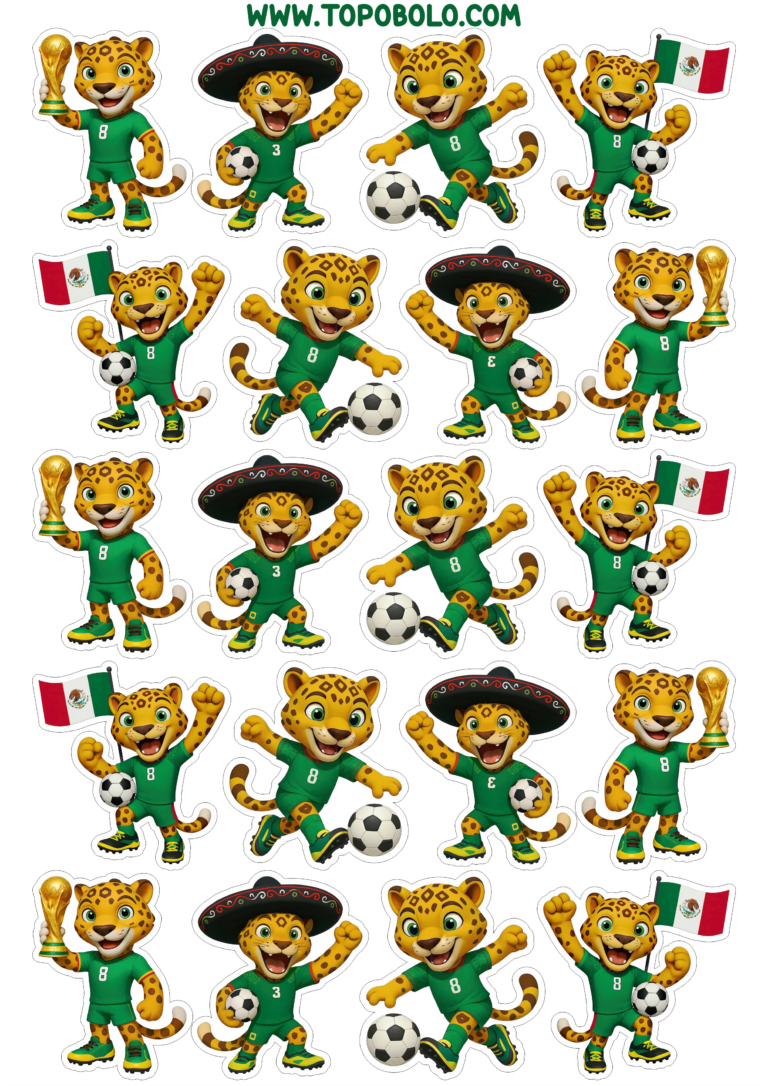 Mexican mascot world cup soccer 2026 Zayu Jaguar printable stickers 20 images png