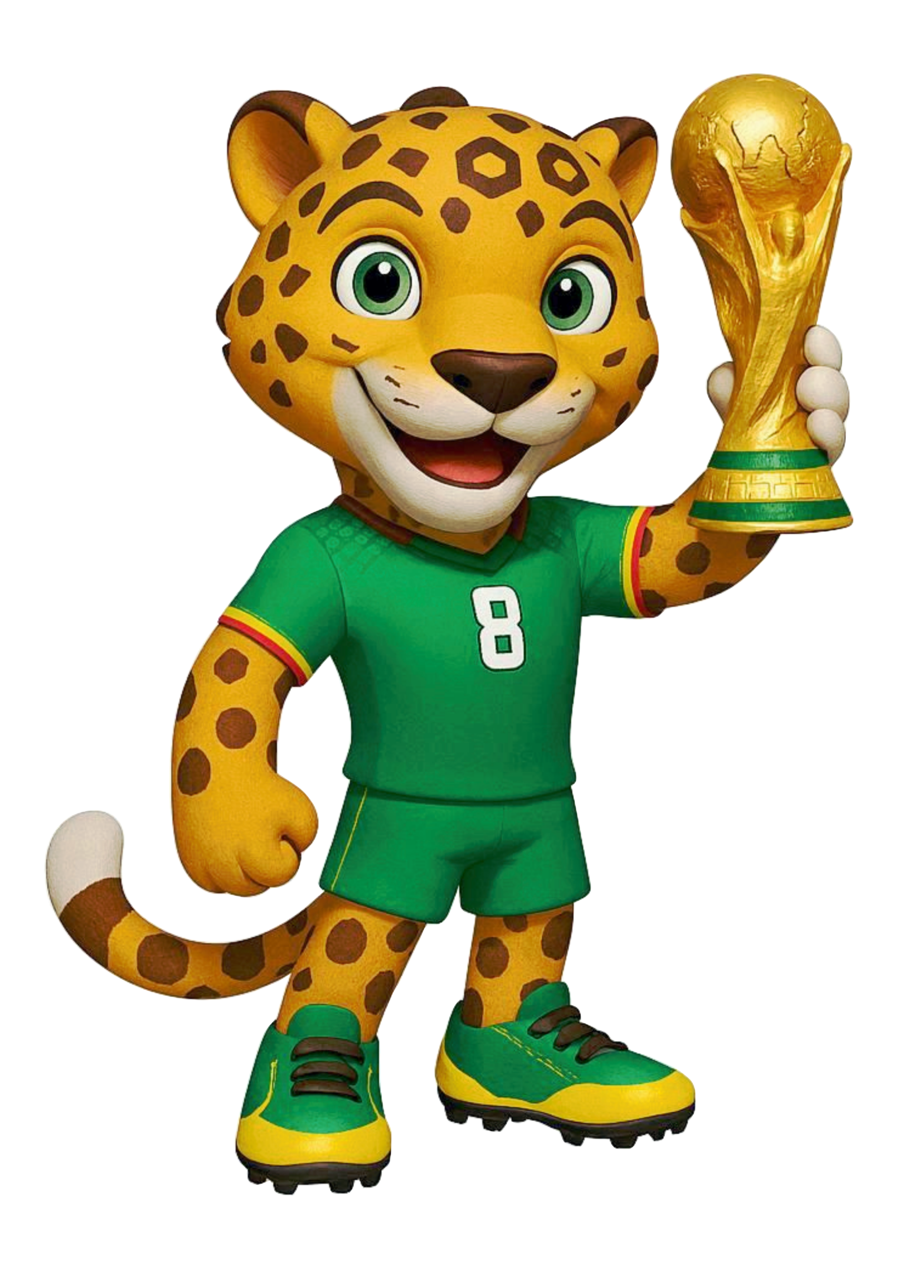 Mascote do México copa do mundo 2026 onça Zayu segurando a taça dourada campeonato de futebol png