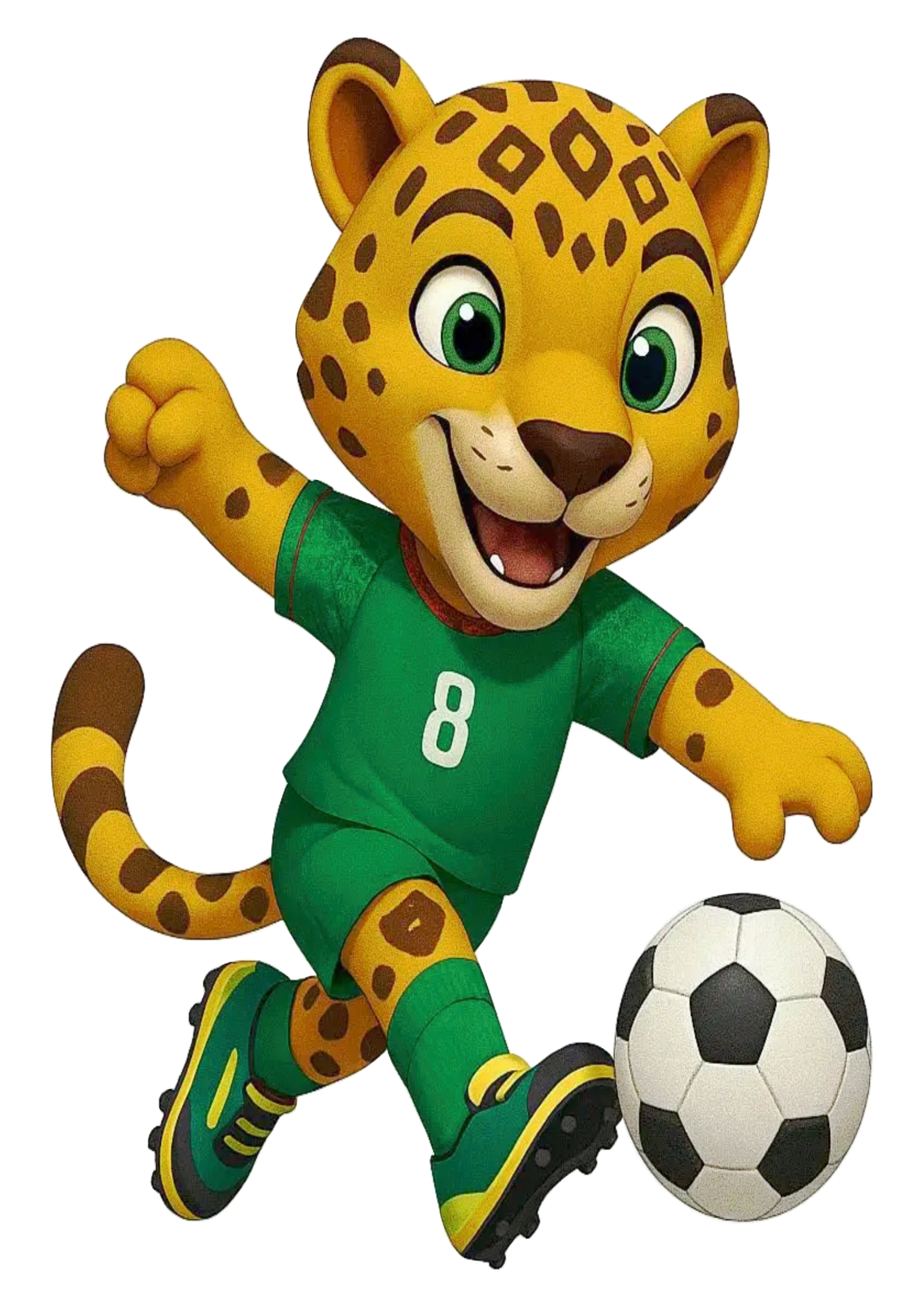 Mascote do México copa do mundo 2026 onça Zayu jogando bola campeonato de futebol png