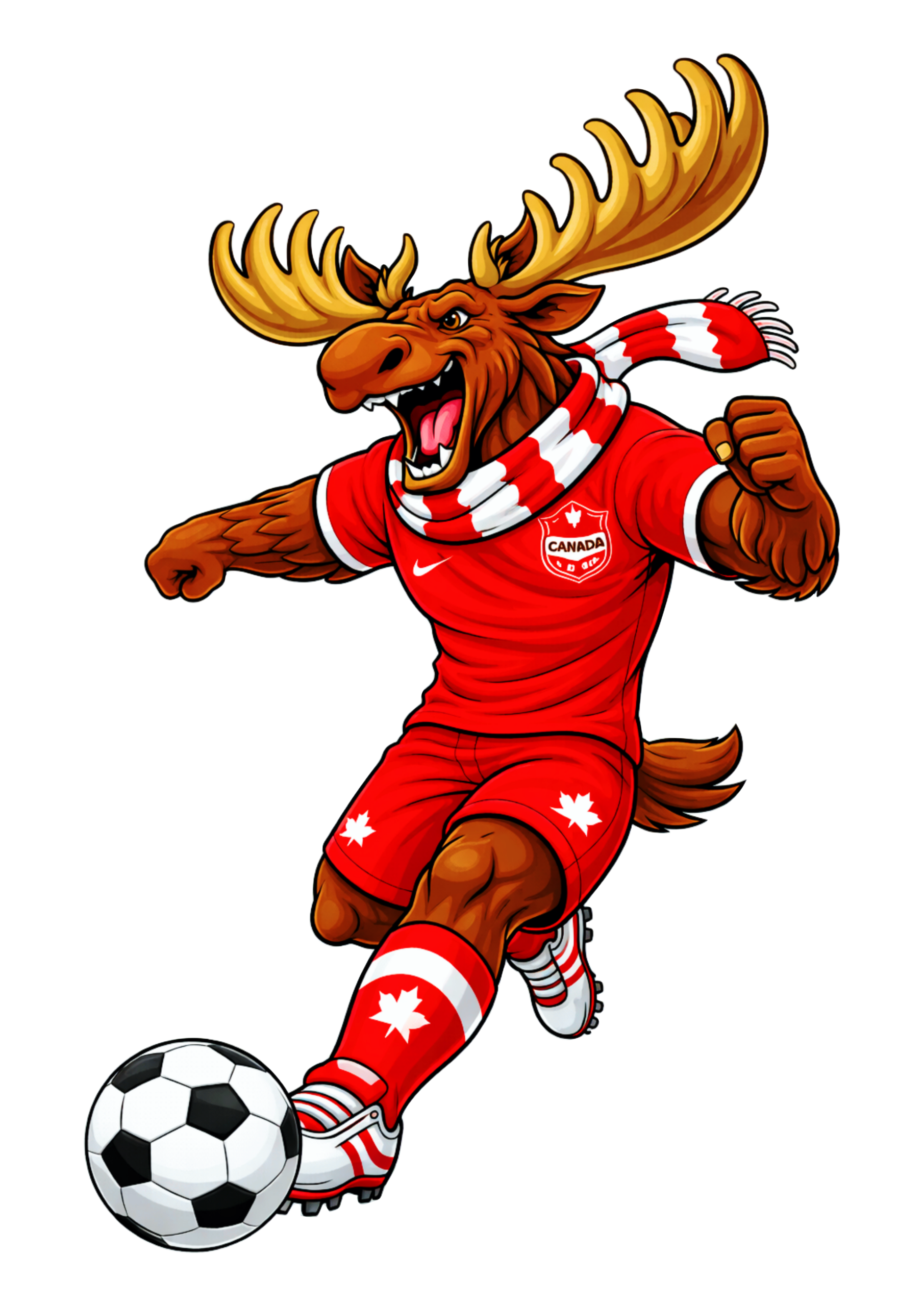 Mascote canadense alce usando uniforme imagem para decoração copa do mundo 2026 mundial de futebol png