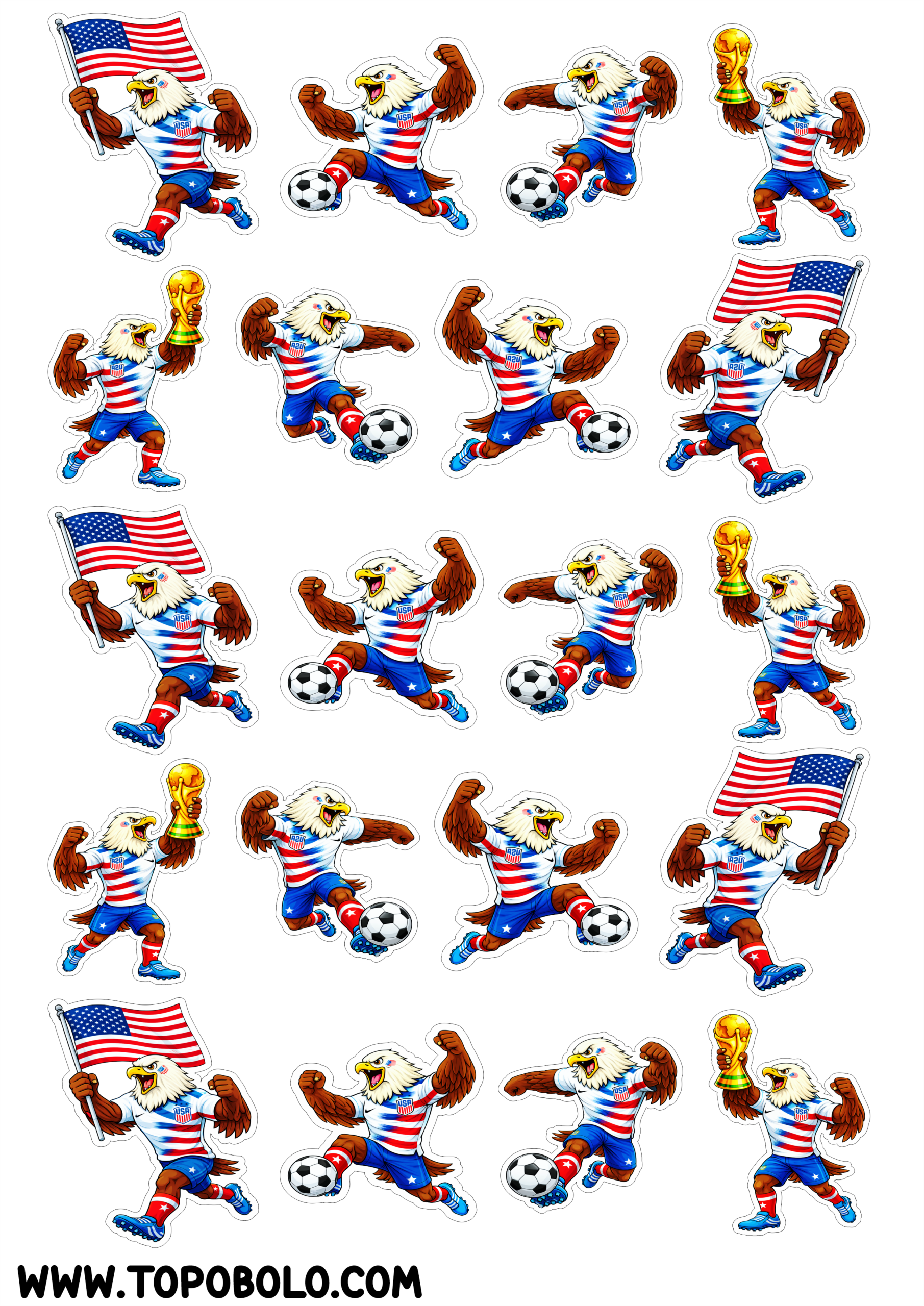 Adesivos da copa do mundo de futebol 2026 mascote americano águia torcedora ideal para decoração e designer imagens legais png