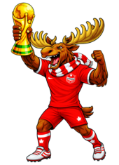 canada mascot moose world cup 2026 soccer holding trophy