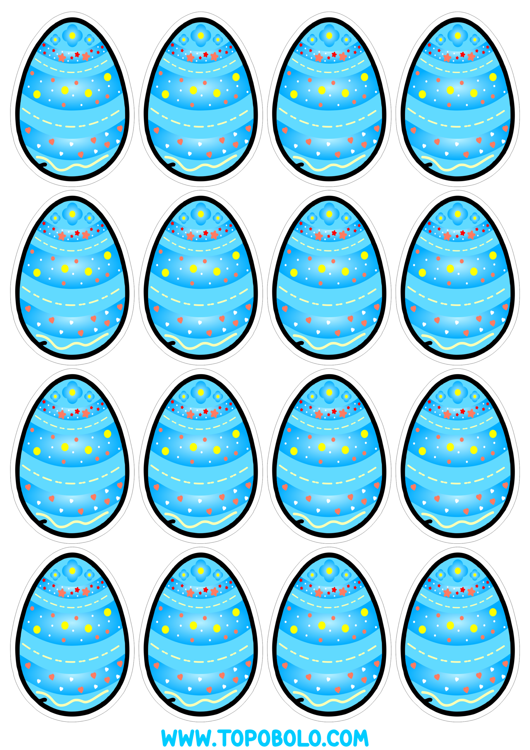 Ovo de páscoa azul artes para decoração de festa infantil desenho simples pronto para imprimir 16 imagens png