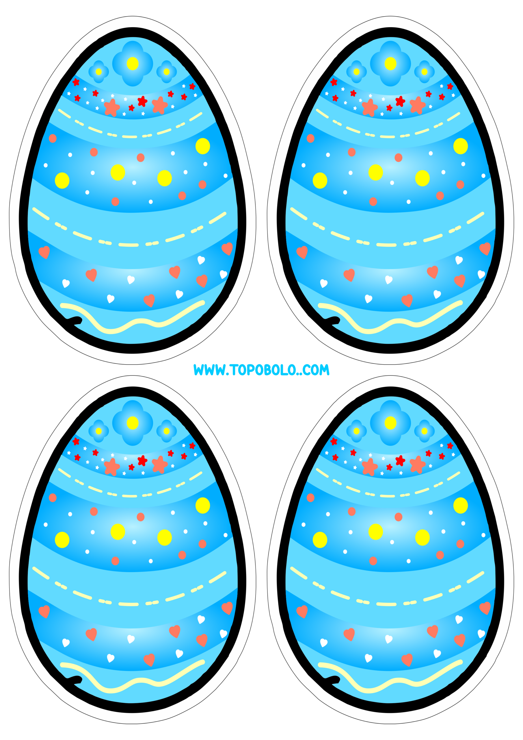 Ovo de páscoa azul artes para decoração de festa infantil desenho simples pronto para imprimir 4 imagens png