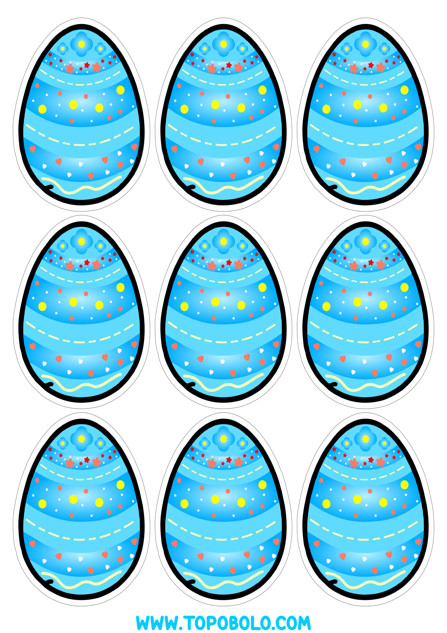 Ovo de páscoa azul artes para decoração de festa infantil desenho simples pronto para imprimir 9 imagens png