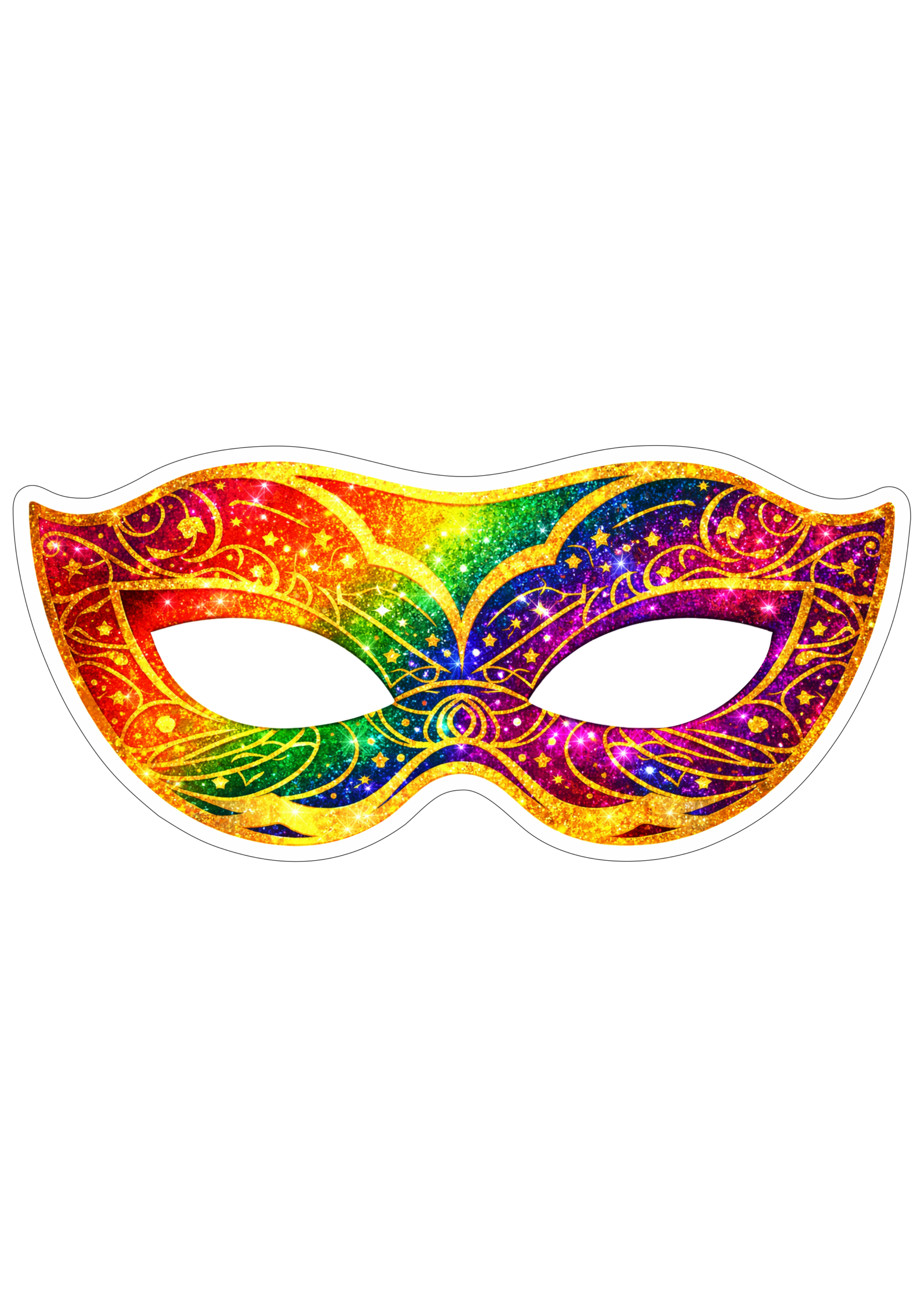 Máscara de carnaval colorida molde pronto para imprimir imagem com contorno e fundo transparente png