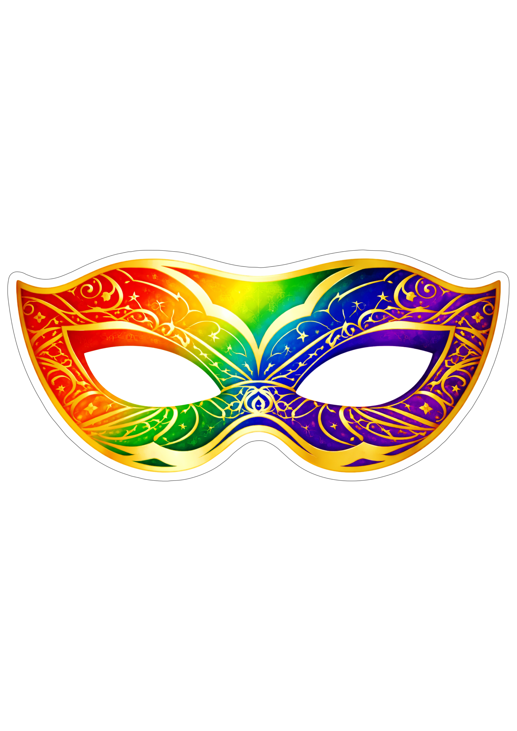 Máscara de carnaval colorida molde pronto para imprimir imagem com contorno e fundo transparente artes legais png