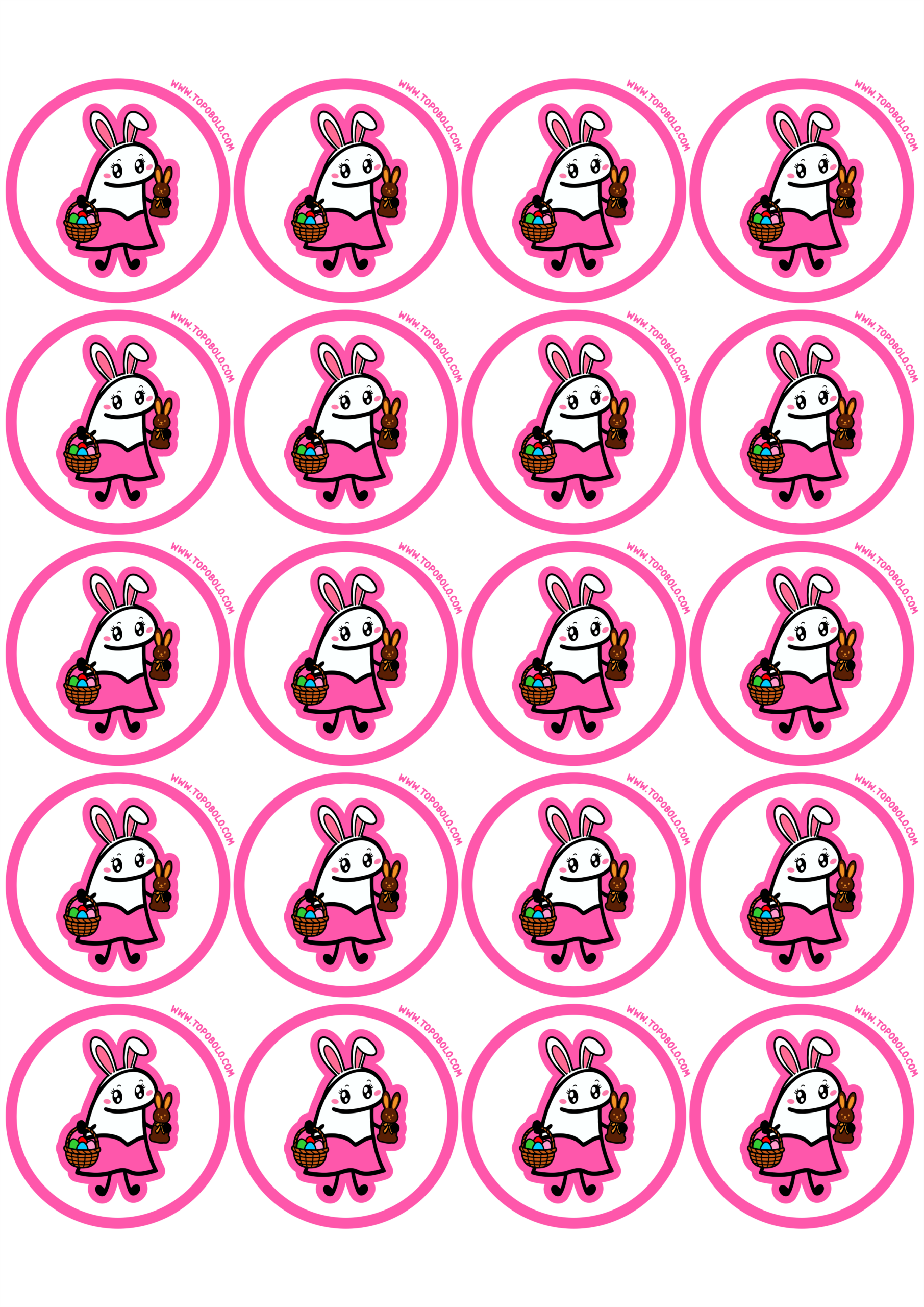 Round sticker Easter decoration flork of cows funny image girl wearing bunny and holding a eggs basket 20 images png