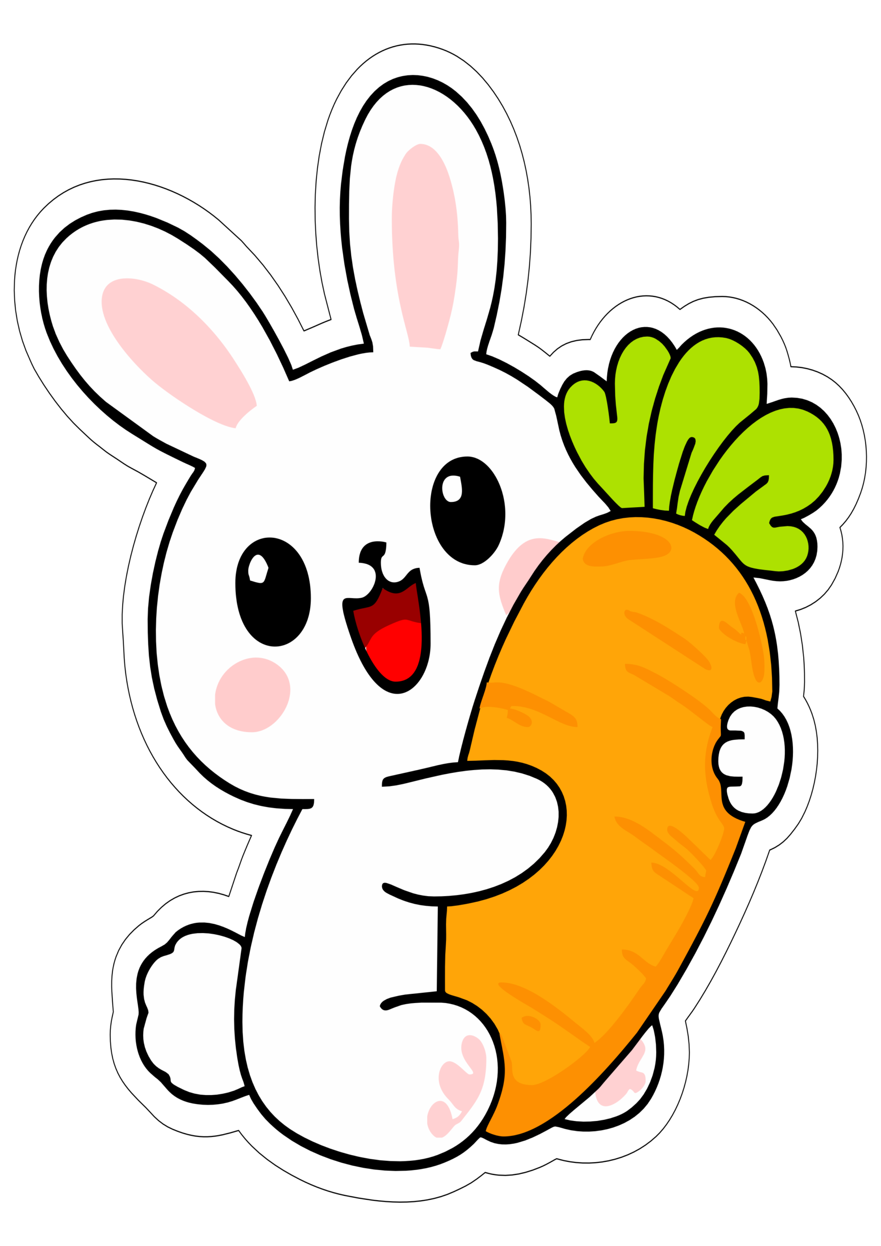 Coelhinho da páscoa segurando uma cenoura gigante desenho simples chibi png