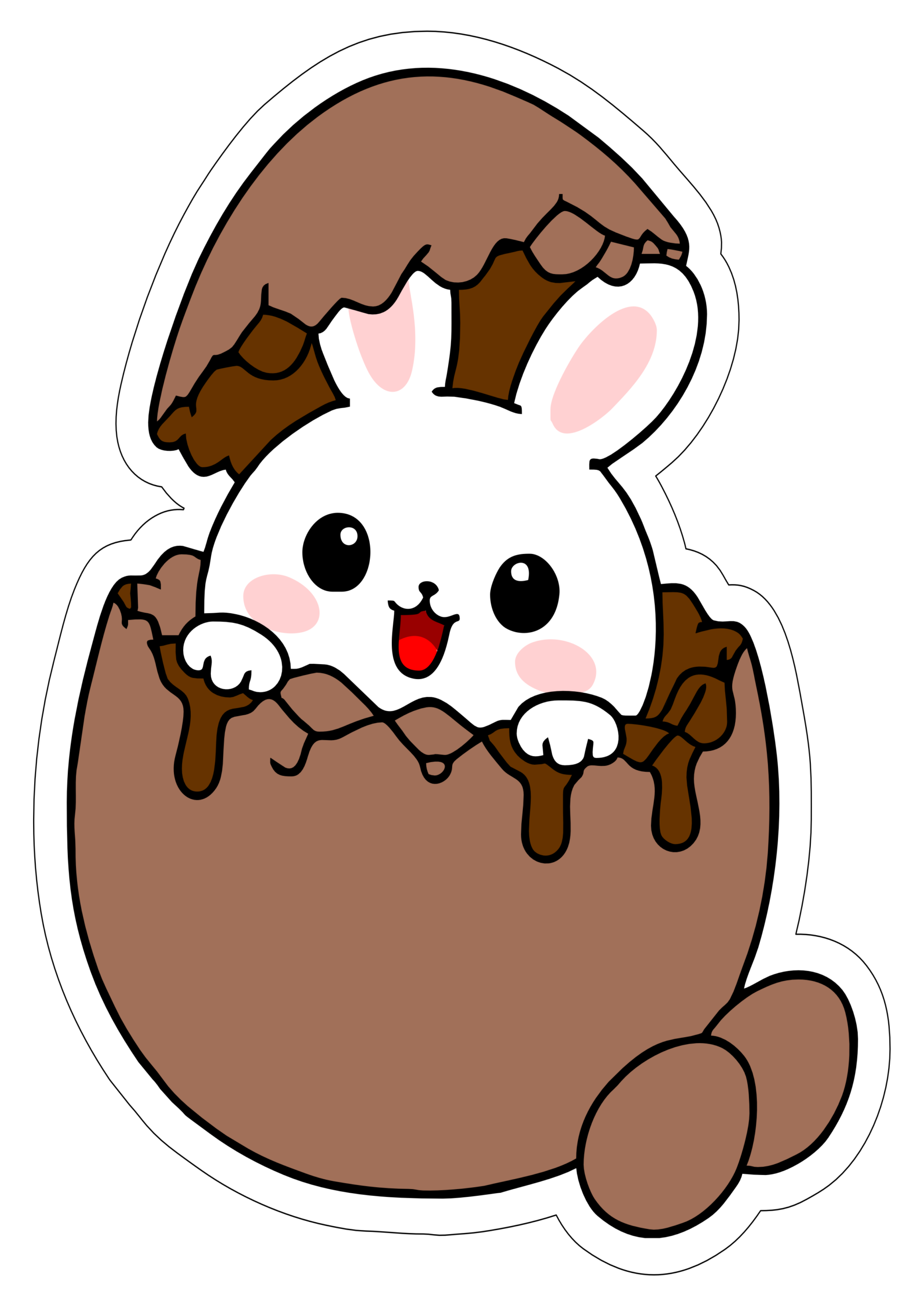 Coelhinho da páscoa dentro de um ovo de chocolate desenho simples chibi clipart png
