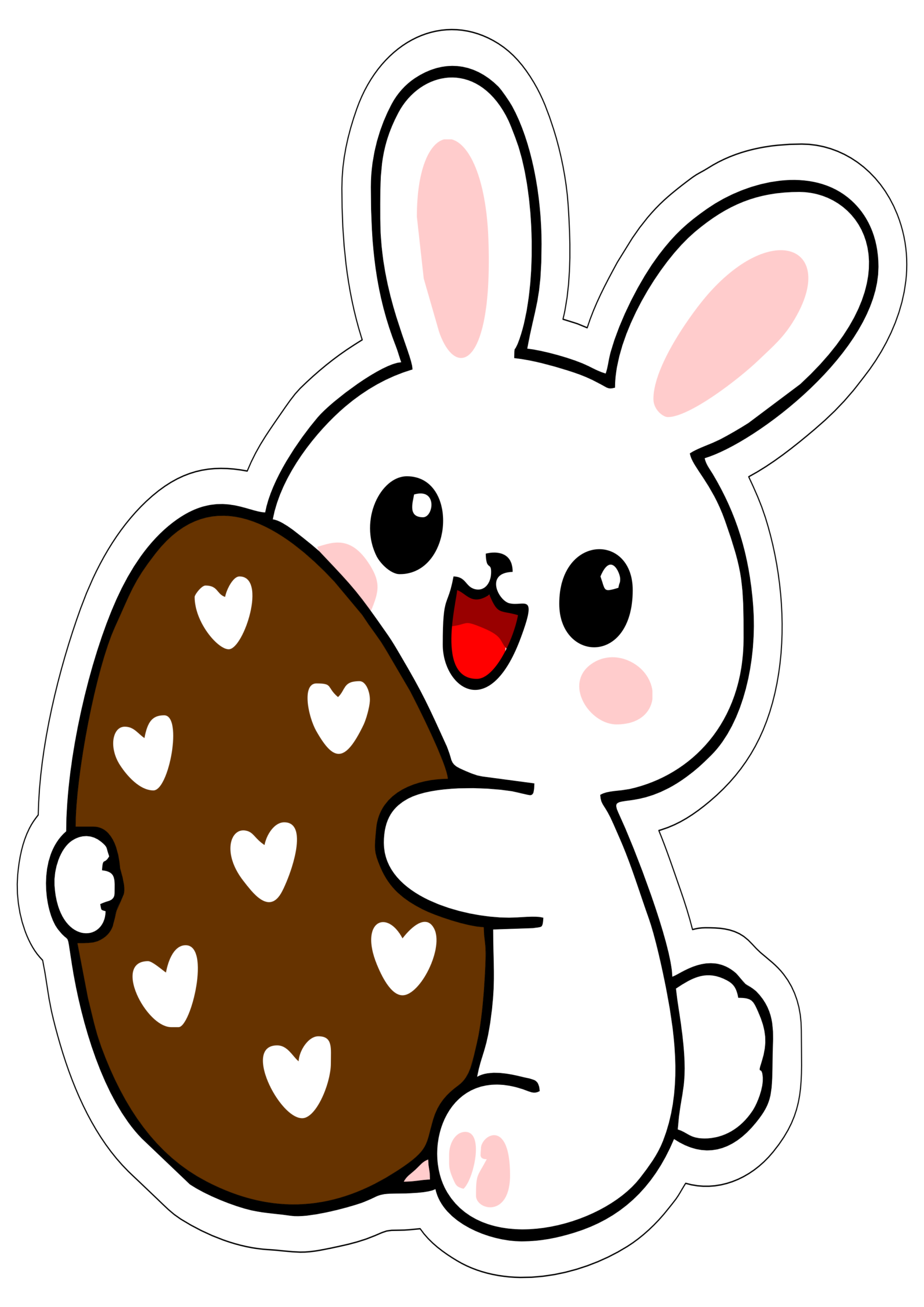 Coelhinho da páscoa segurando um ovo de chocolate gigante desenho simples chibi ilustração png