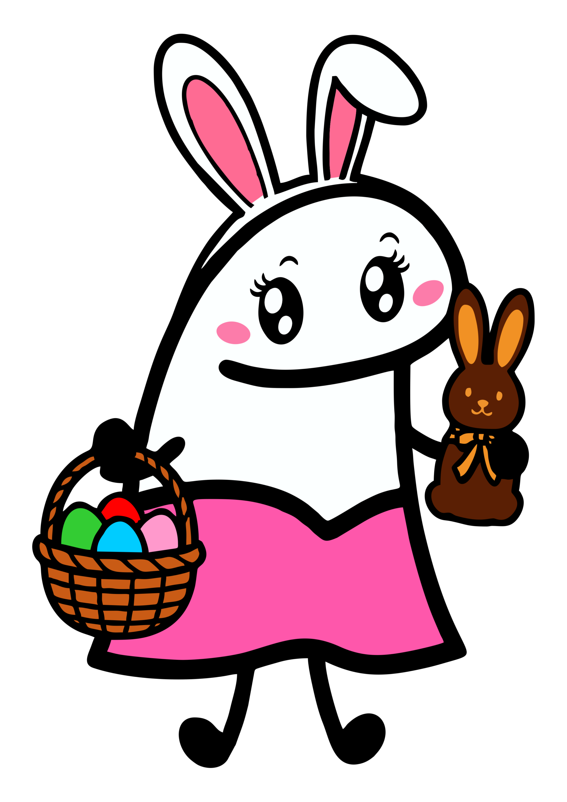 Decoração de páscoa flork of cows figurinha engraçada menina fantasiada de coelhinho com cesta de ovos de chocolate png