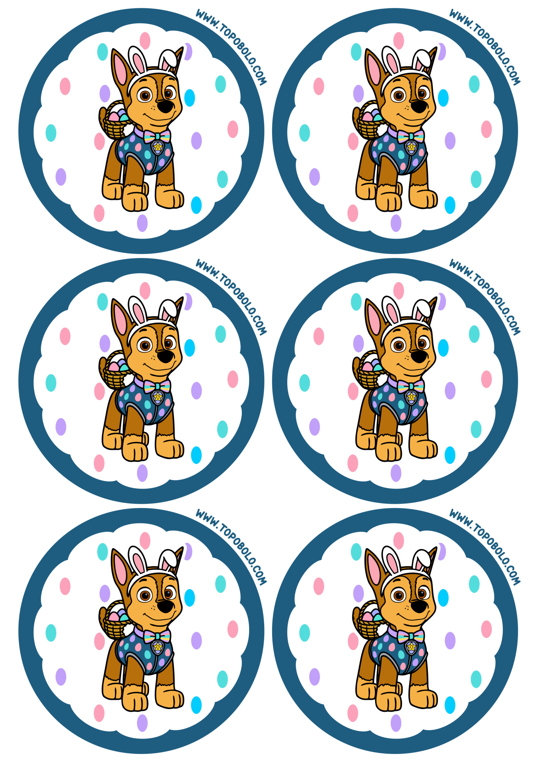 Patrulha canina Chase adesivo redondo imagens fofinhas para decoração de festa de aniversário feliz páscoa 6 imagens png