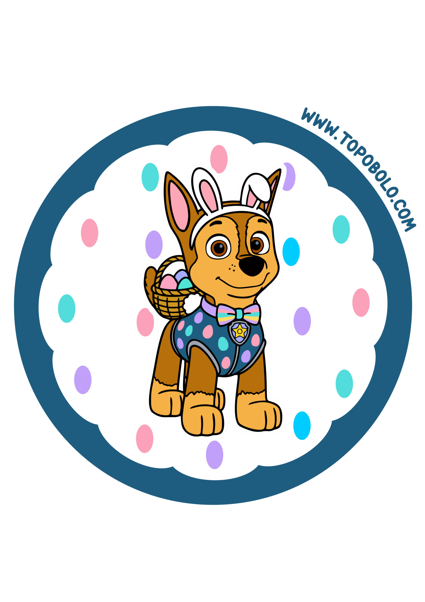 Patrulha canina Chase adesivo redondo imagens fofinhas para decoração de festa de aniversário feliz páscoa png