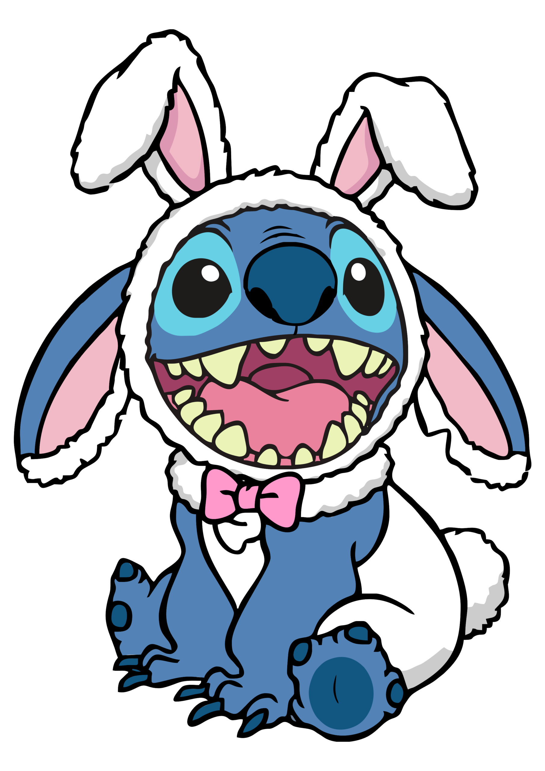 Desenho infantil Stitch fantasiado de coelhinho da páscoa artes fofinhas animação png