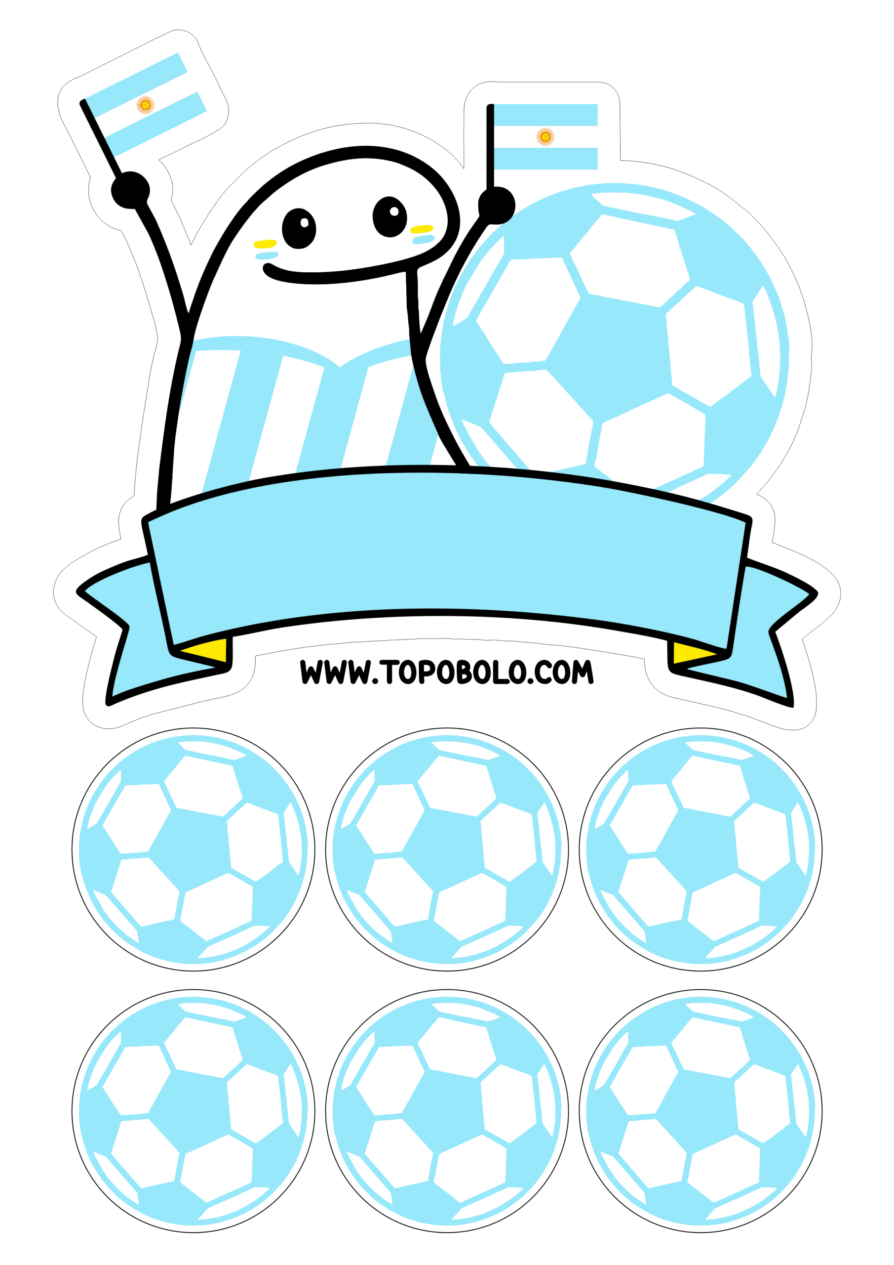 Topo de bolo para imprimir Copa do mundo 2026 torcedor da Argentina figurinhas engraçadas flork of cows png