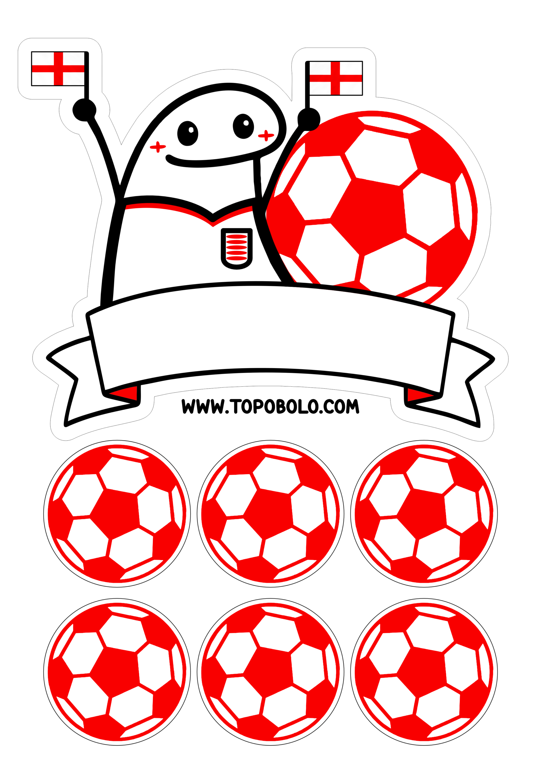 Topo de bolo para imprimir Copa do mundo 2026 torcedor da Inglaterra figurinhas engraçadas flork of cows png