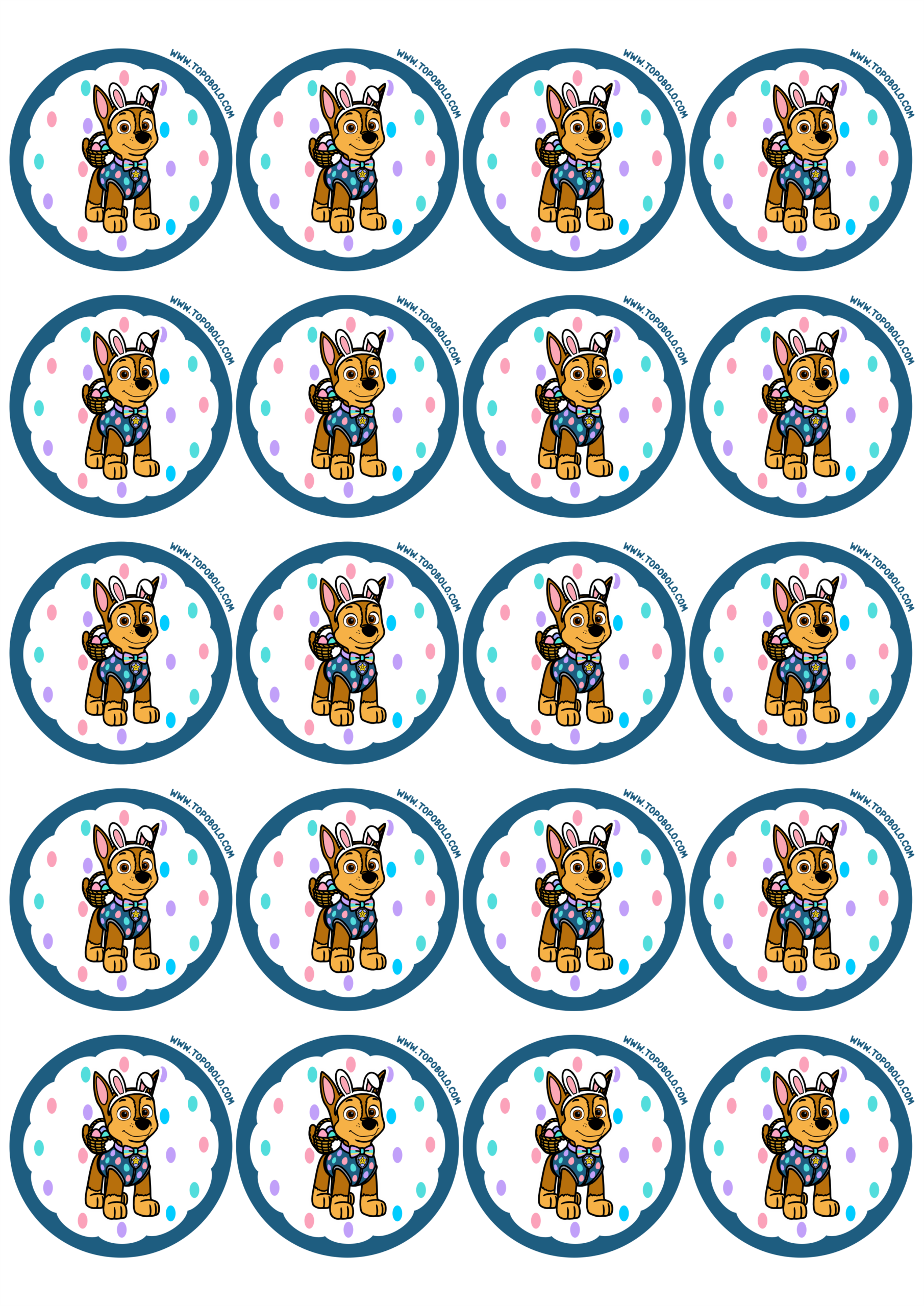 Patrulha canina Chase adesivo redondo imagens fofinhas para decoração de festa de aniversário feliz páscoa 20 imagens png