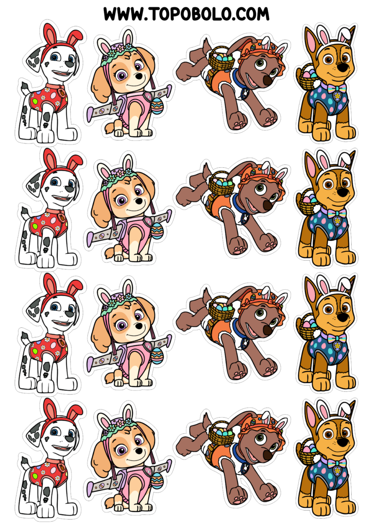 Paw Patrol Chase Zuma Skye and Marshall sticker sheet cute images for decor your birthday party happy easter png