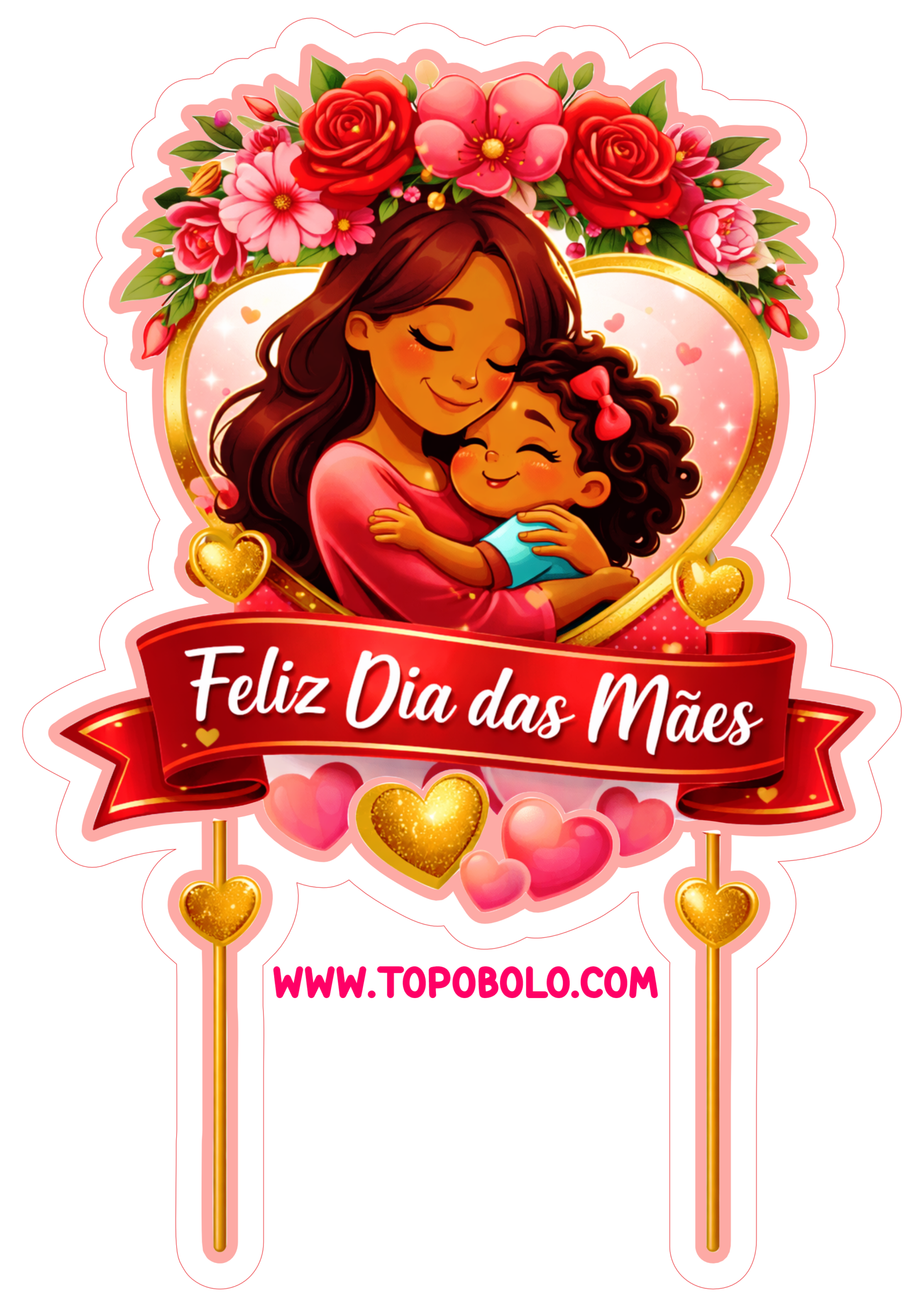 Feliz dia das mães topo de bolo para imprimir papelaria criativa designer de luxo decore a sua festa do mês das mães png