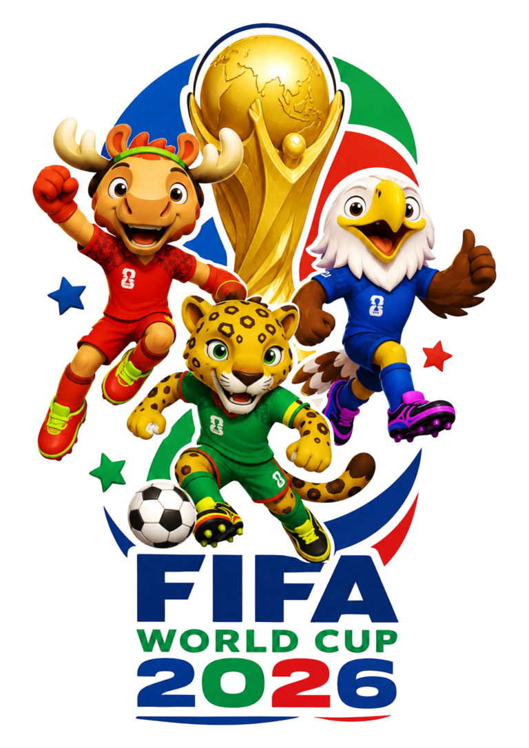 Copa do mundo FIFA 2026 Maple Zayu e Clutch Estados Unidos Canadá e México artes com fundo transparente ilustração png
