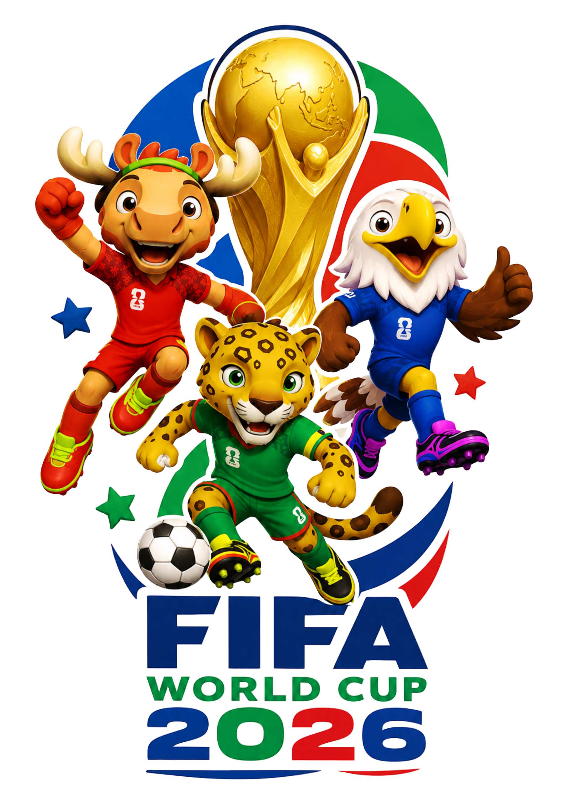 Copa do mundo FIFA 2026 Maple Zayu e Clutch Estados Unidos Canadá e México artes com fundo transparente ilustração png