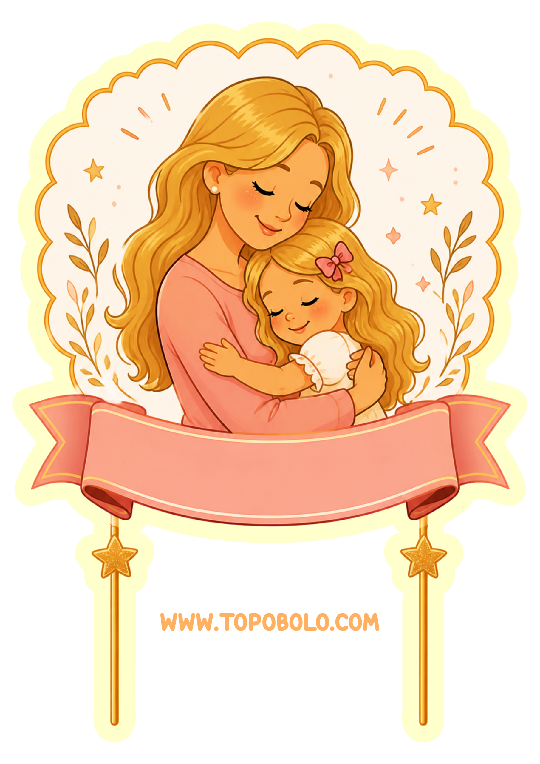 Dia das mães topo de bolo para imprimir e decorar sua festa artes com contorno mãe e filha loira renda extra com decoração png