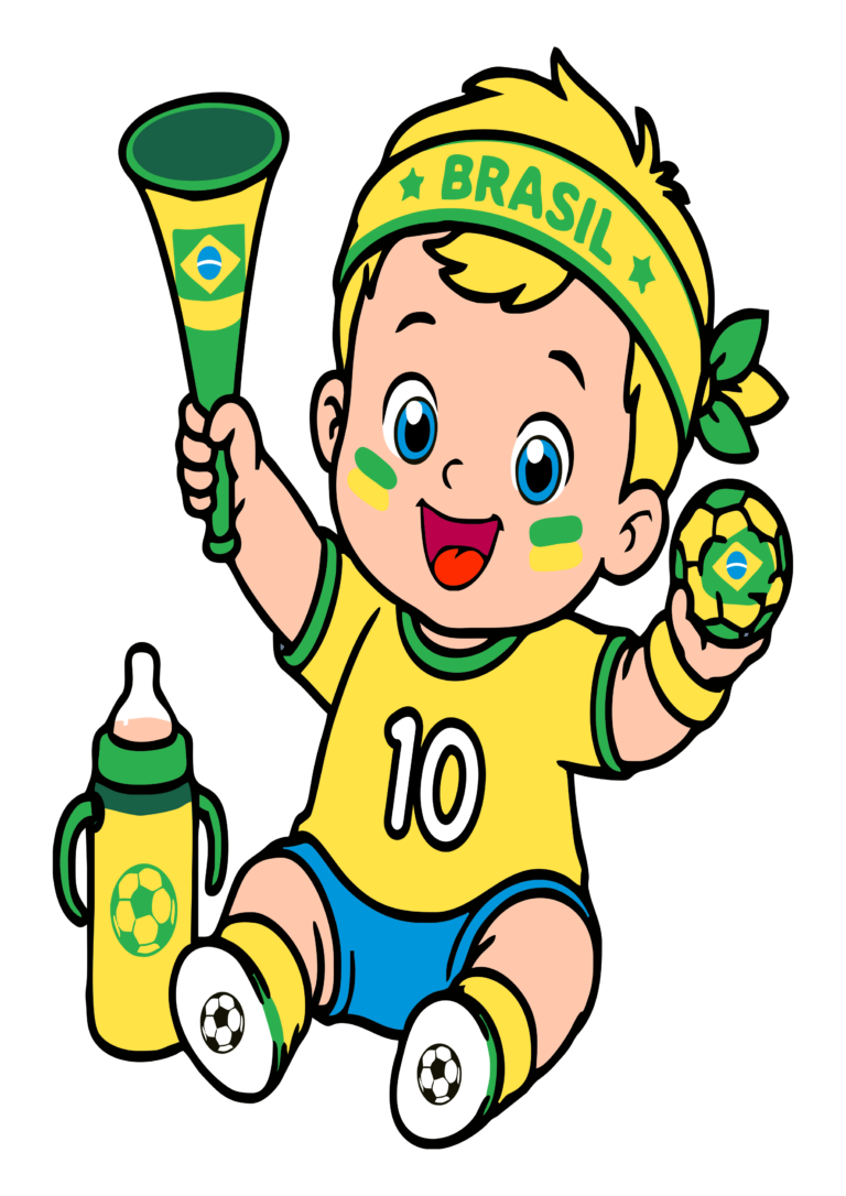 Copa do mundo 2026 menino loiro bebê torcedor do Brasil desenho fofinho para decoração e designers png
