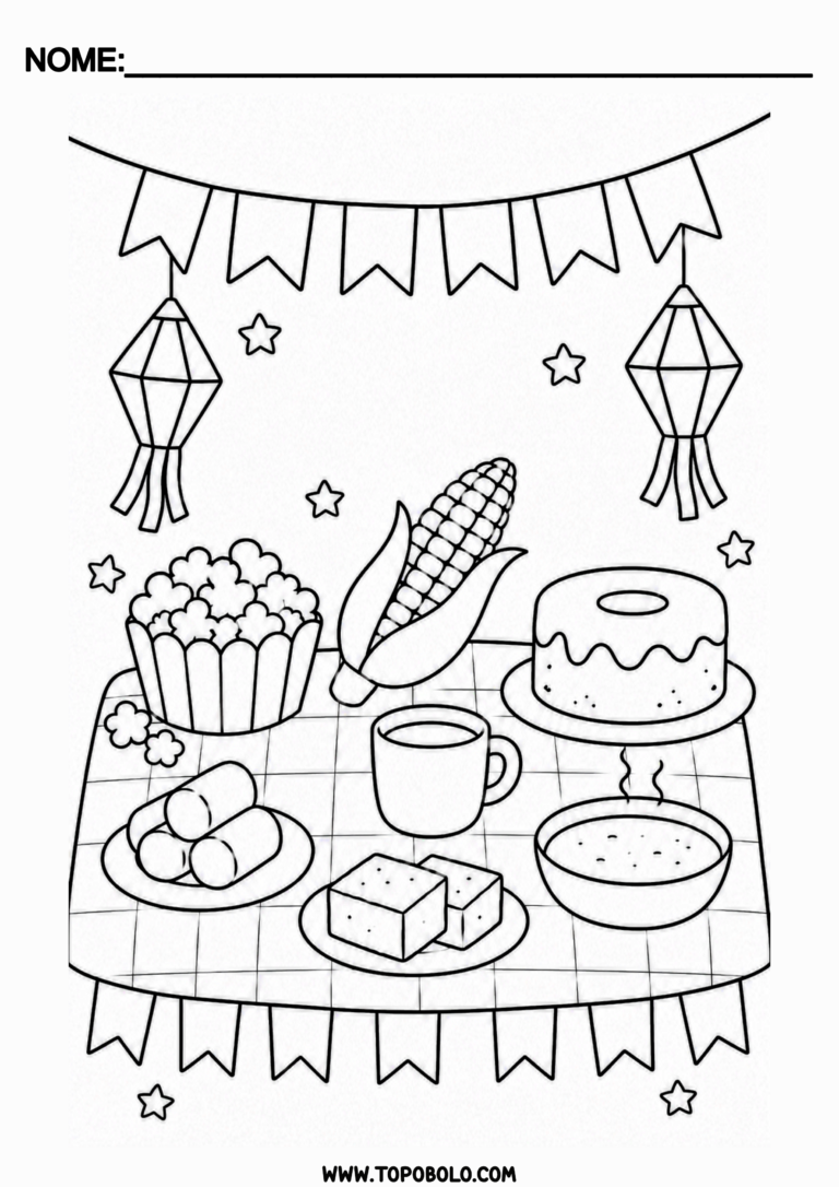 São João 2026 desenho para colorir festa junina infantil comidas típicas png