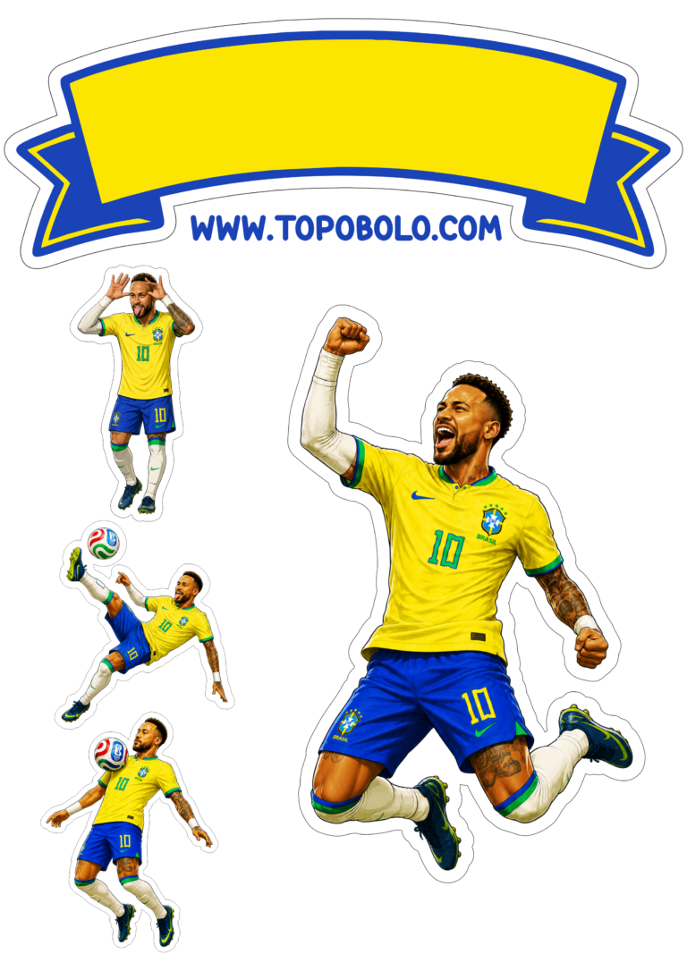 Topo de bolo copa do mundo 2026 Neymar Jr jogador da seleção brasileira decoração de aniversário com tema Brasil png