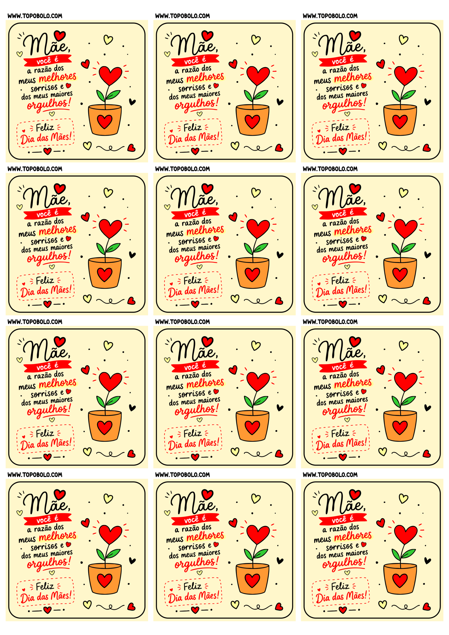 Adesivo quadrado para imprimir com tema dia das mães decoração criativa para mimos e presentes 12 imagens png
