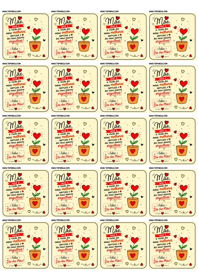 Adesivo quadrado para imprimir com tema dia das mães decoração criativa para mimos e presentes 20 imagens png
