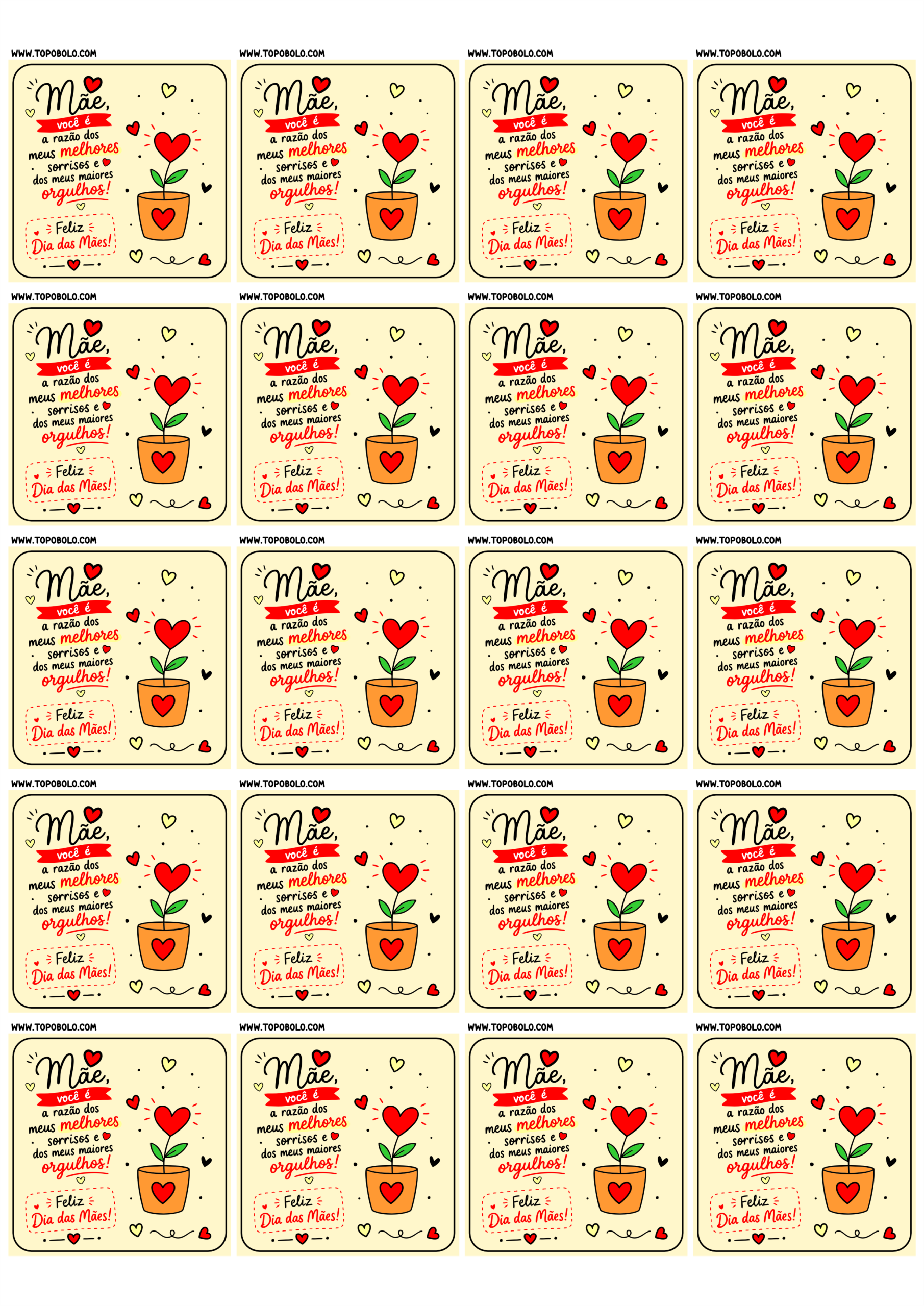 Adesivo quadrado para imprimir com tema dia das mães decoração criativa para mimos e presentes 20 imagens png