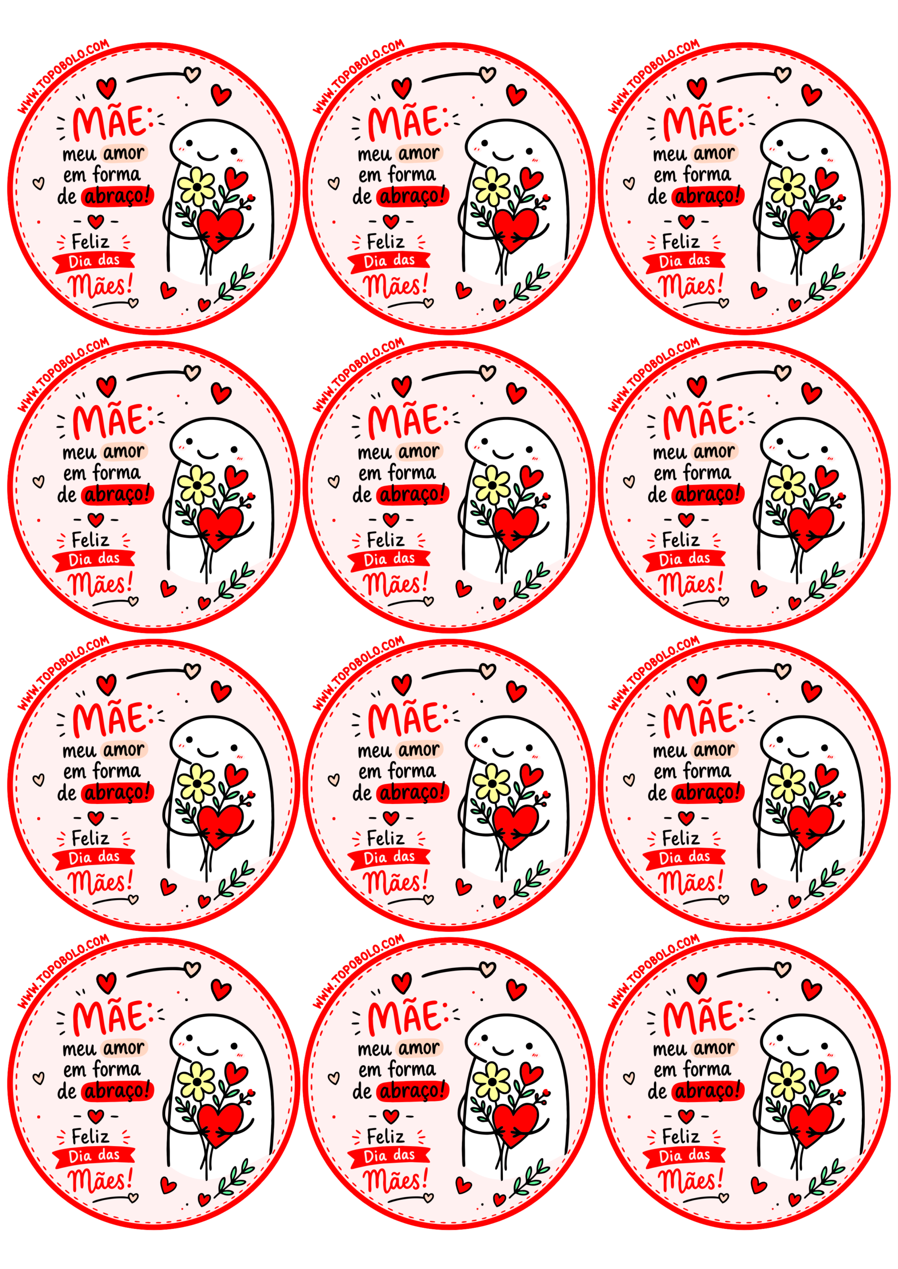 Adesivo redondo para imprimir com tema dia das mães ideal para presentes e mimos de lojinhas meu amor em forma de abraço 12 imagens png