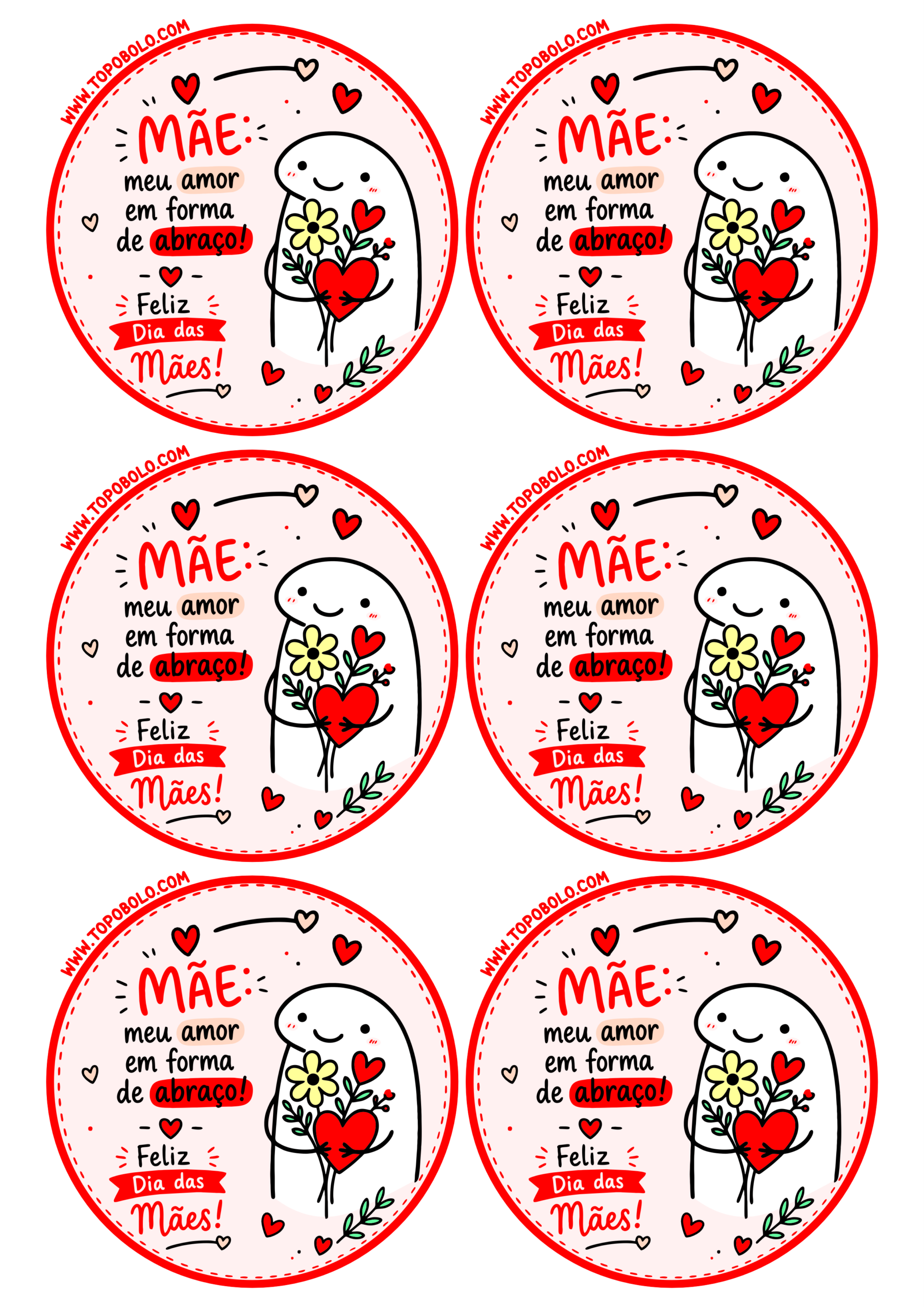 Adesivo redondo para imprimir com tema dia das mães ideal para presentes e mimos de lojinhas meu amor em forma de abraço 6 imagens png