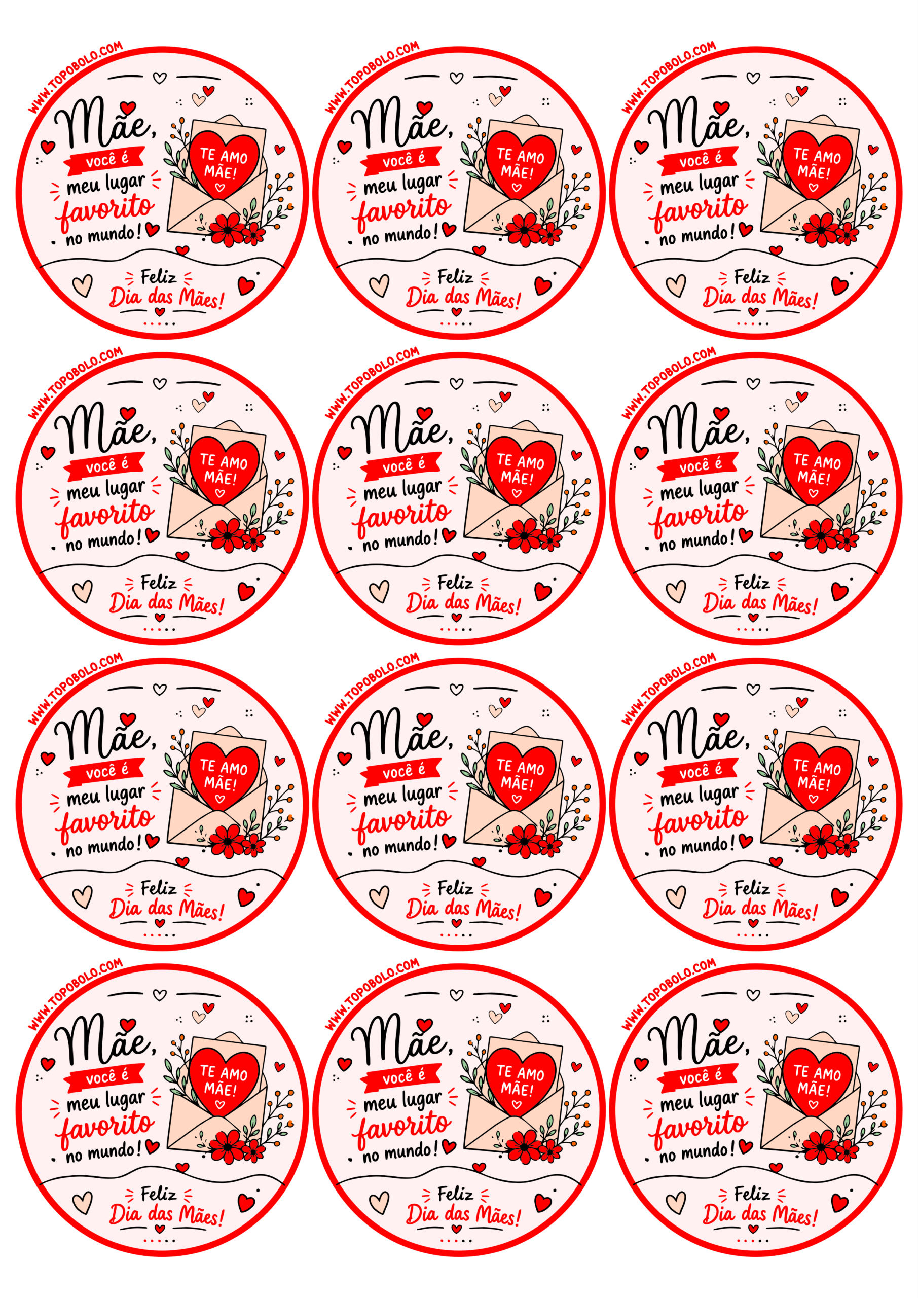 Adesivo redondo para imprimir com tema dia das mães decoração criativa para mimos e presentes 12 imagens png