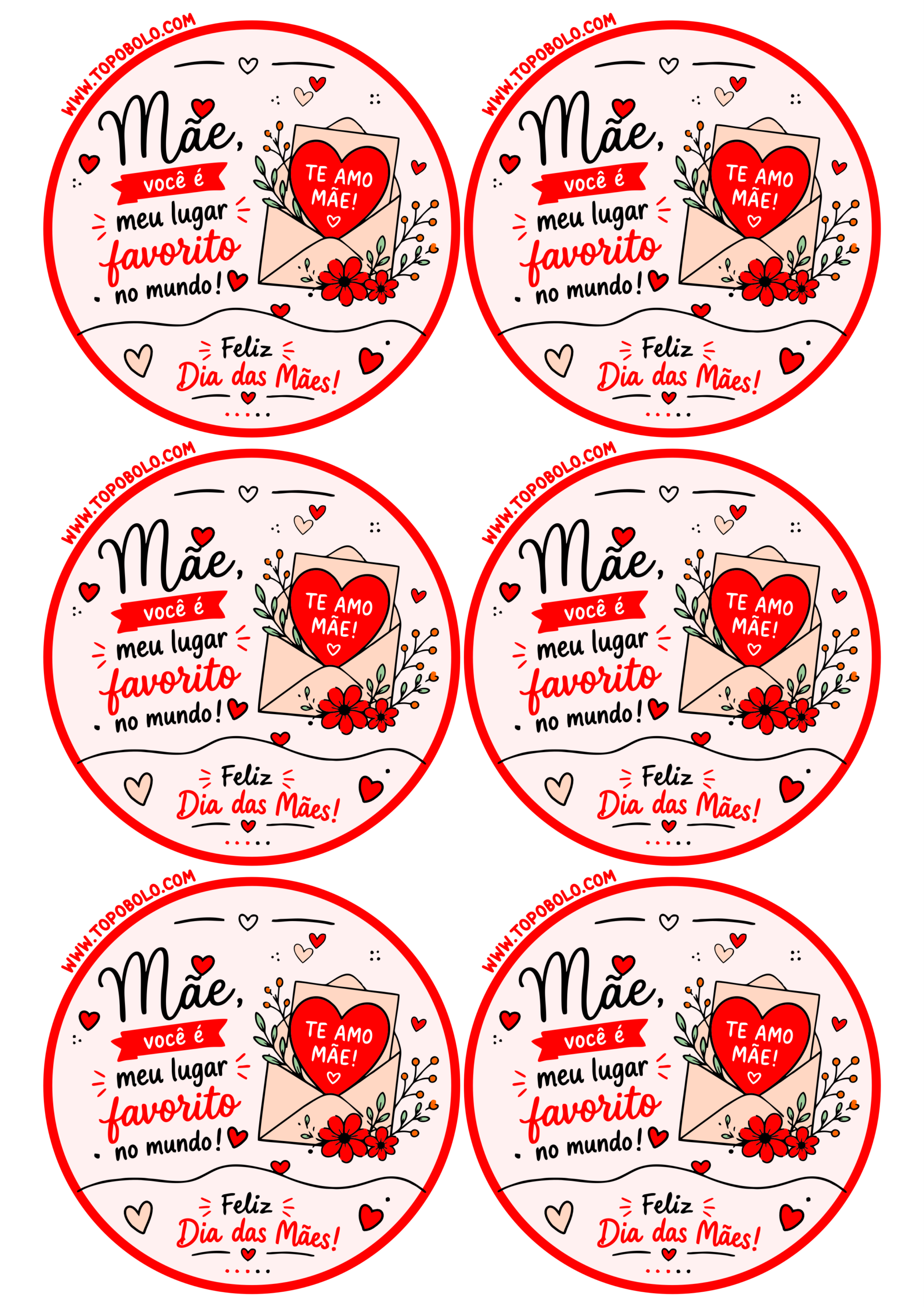 Adesivo redondo para imprimir com tema dia das mães decoração criativa para mimos e presentes 6 imagens png
