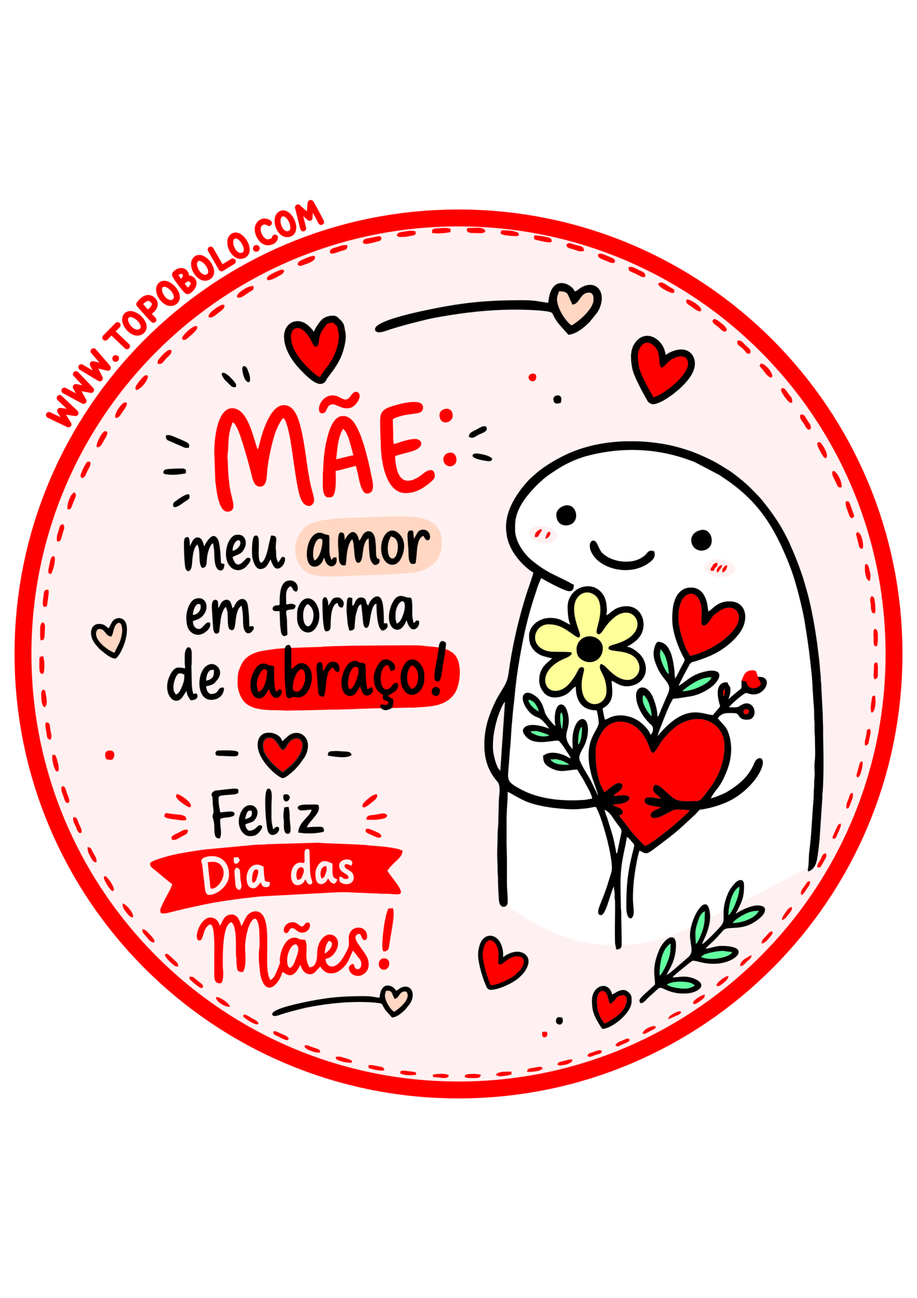 Adesivo redondo para imprimir com tema dia das mães ideal para presentes e mimos de lojinhas de instagram meu amor em forma de abraço png