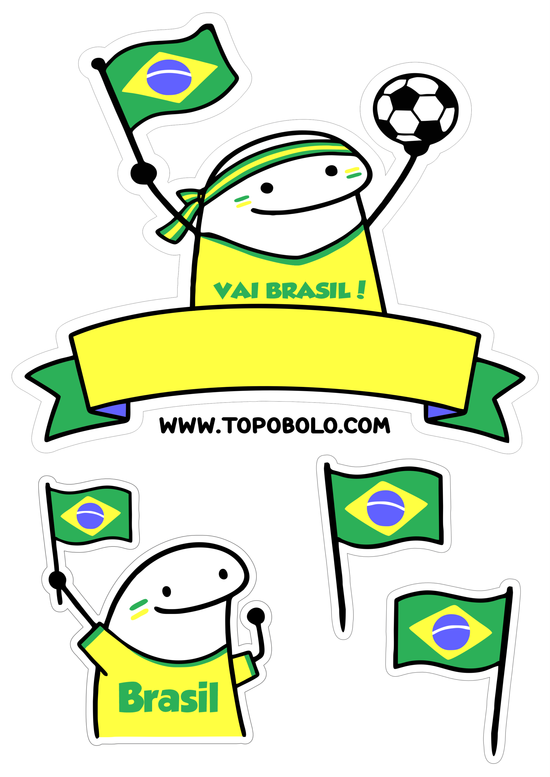 Topo de bolo flork torcedor do Brasil copa do mundo 2026 rumo ao hexa desenho engraçado clipart png