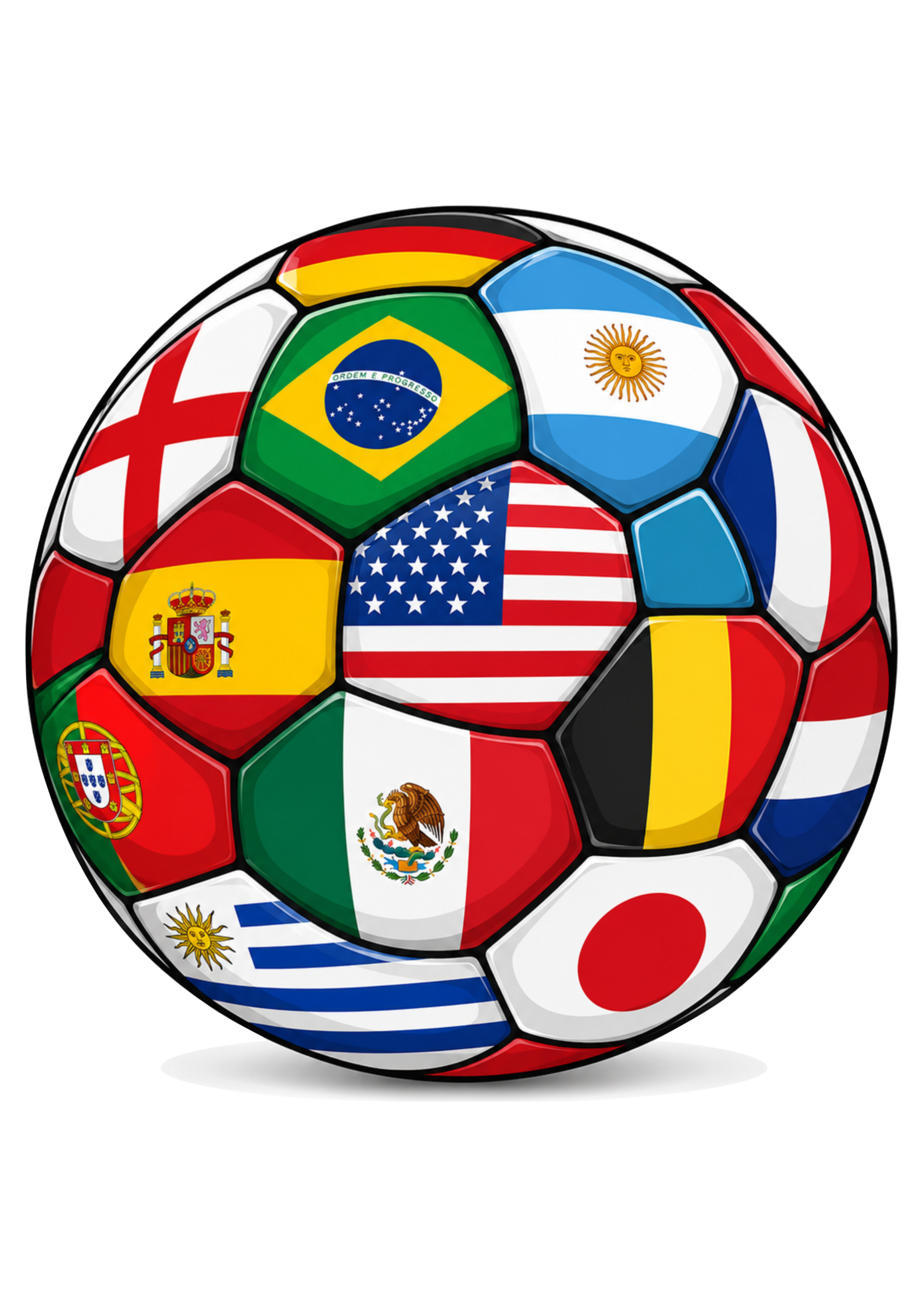 Bola de futebol da copa do mundo de 2026 com bandeira de países png